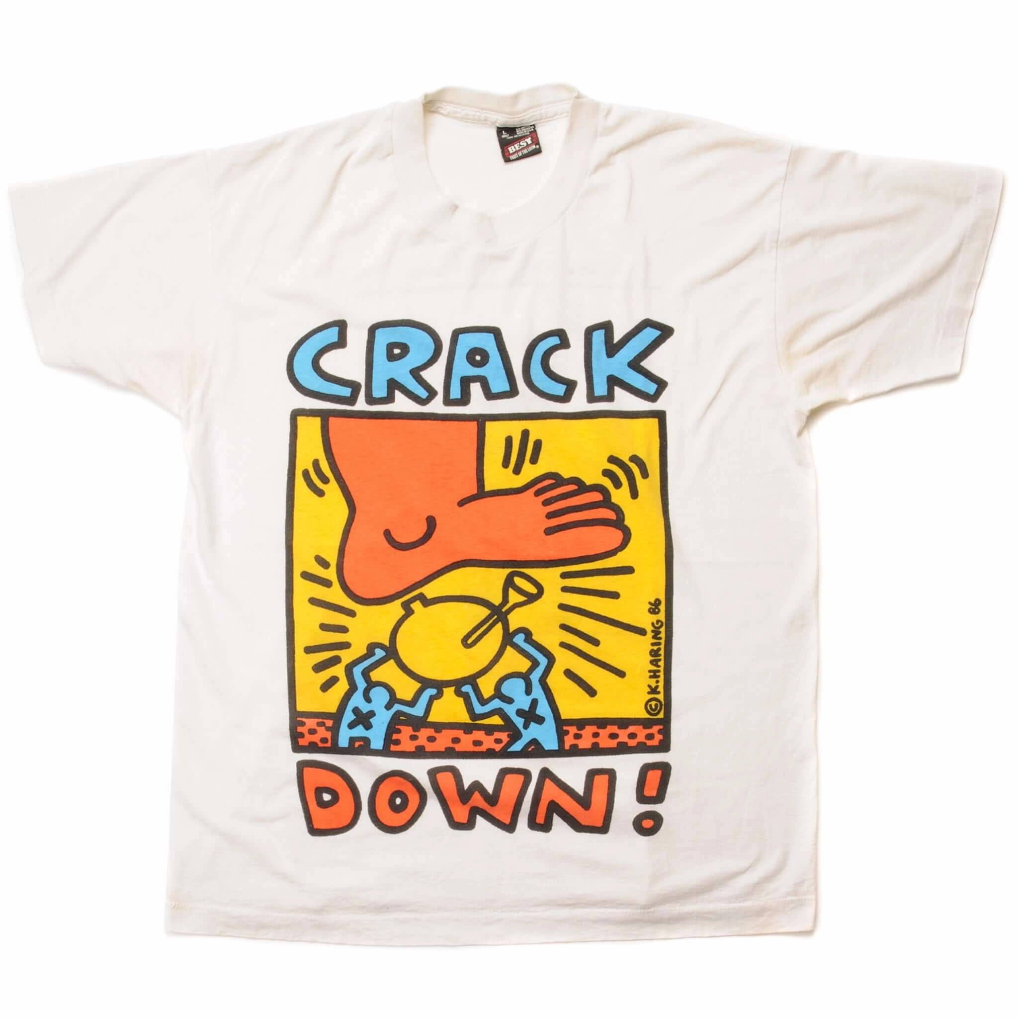 VINTAGE KEITH HARING CRACK DOWN ! TEE SHIRT 1986 SIZE MEDIUM MADE IN USA