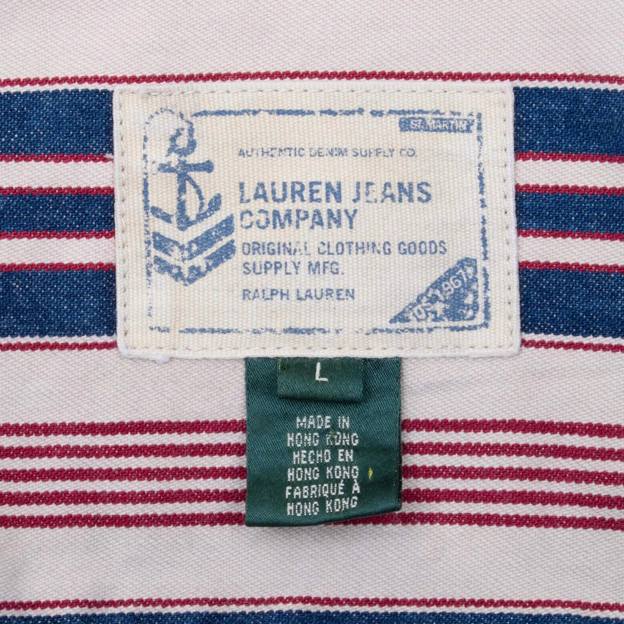 VINTAGE LAUREN JEANS CO STRIPED WOMEN DENIM SHIRT 1990S LARGE