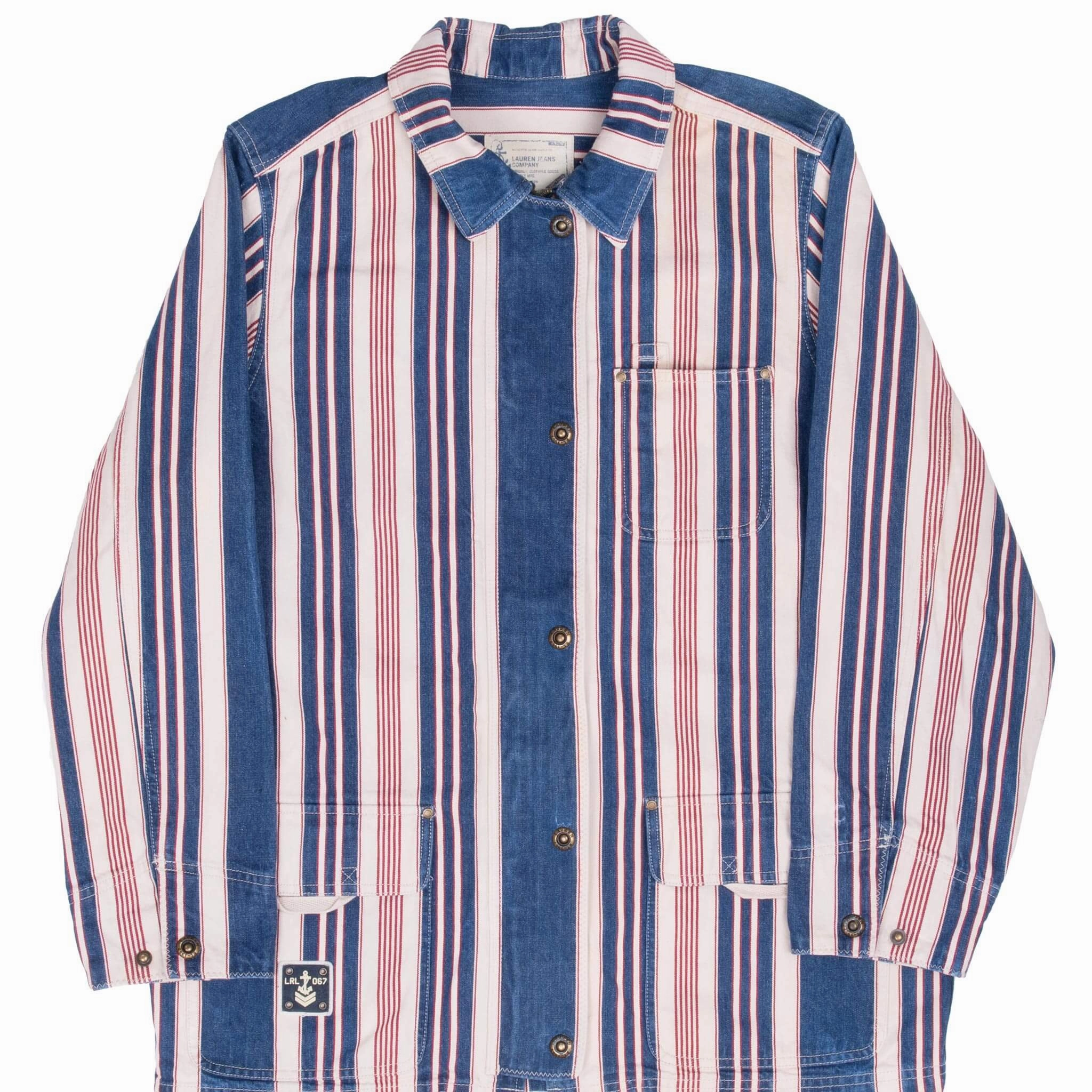 VINTAGE LAUREN JEANS CO STRIPED WOMEN DENIM SHIRT 1990S LARGE