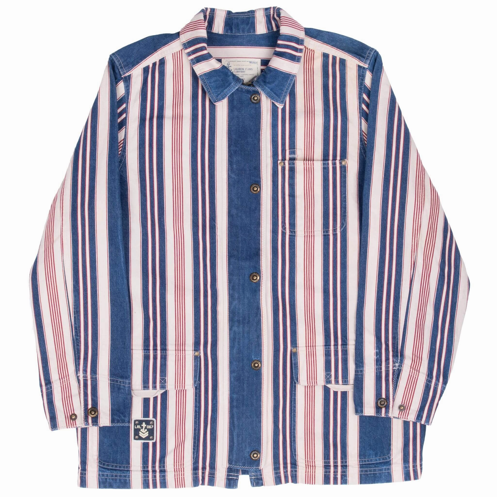 VINTAGE LAUREN JEANS CO STRIPED WOMEN DENIM SHIRT 1990S LARGE