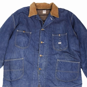 VINTAGE LEE CHORE LINED DENIM JACKET CORDUROY COLLAR 1960S SIZE 48 MADE IN USA