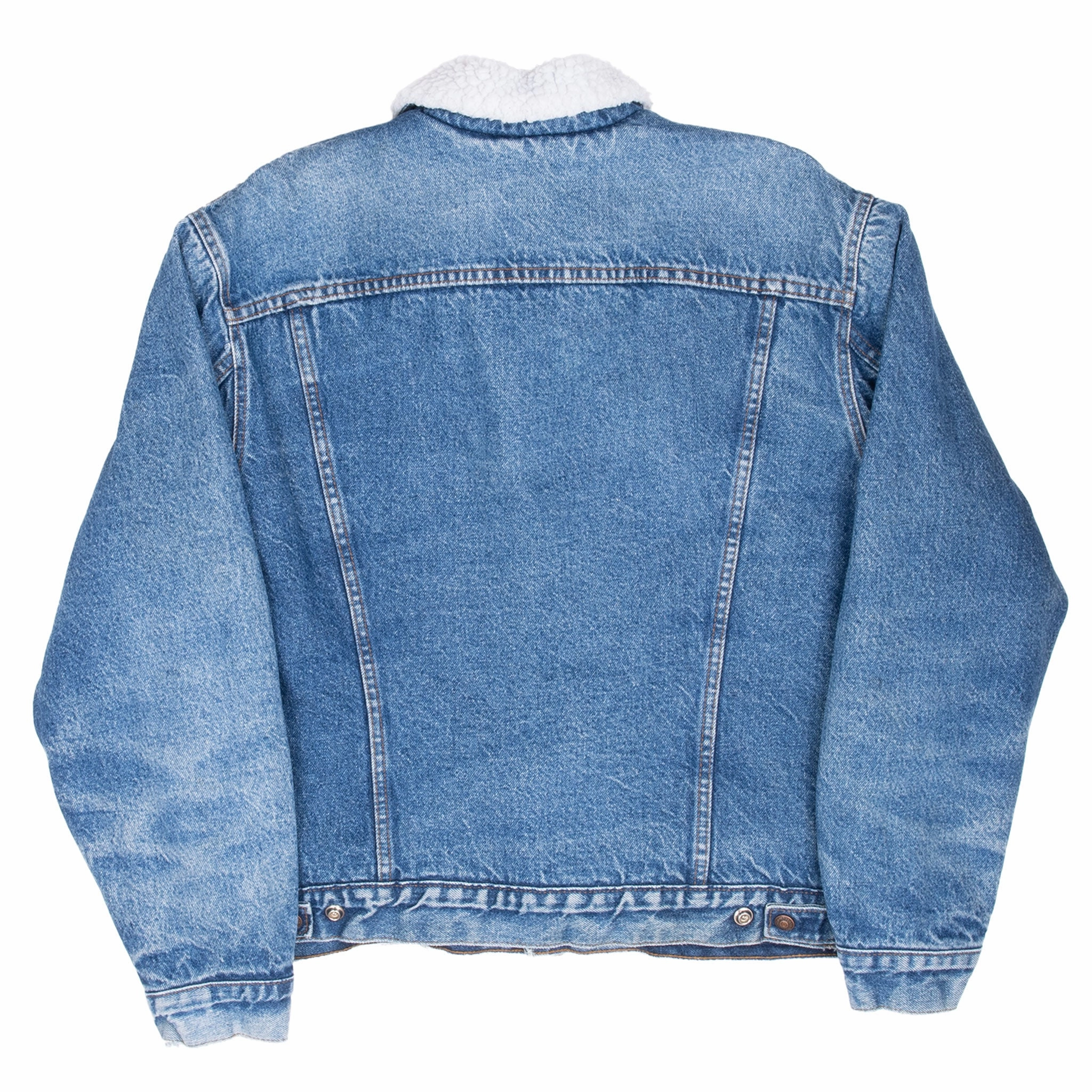 VINTAGE LEVIS SHERPA TRUCKER BLUE DENIM JACKET 1980S SIZE 42R MADE IN USA