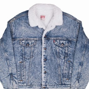 VINTAGE LEVIS SHERPA TRUCKER BLUE DENIM JACKET 1980S XL MADE IN USA