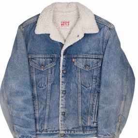 VINTAGE LEVIS SHERPA TRUCKER DENIM JACKET 1980S SIZE 34R XS MADE IN USA