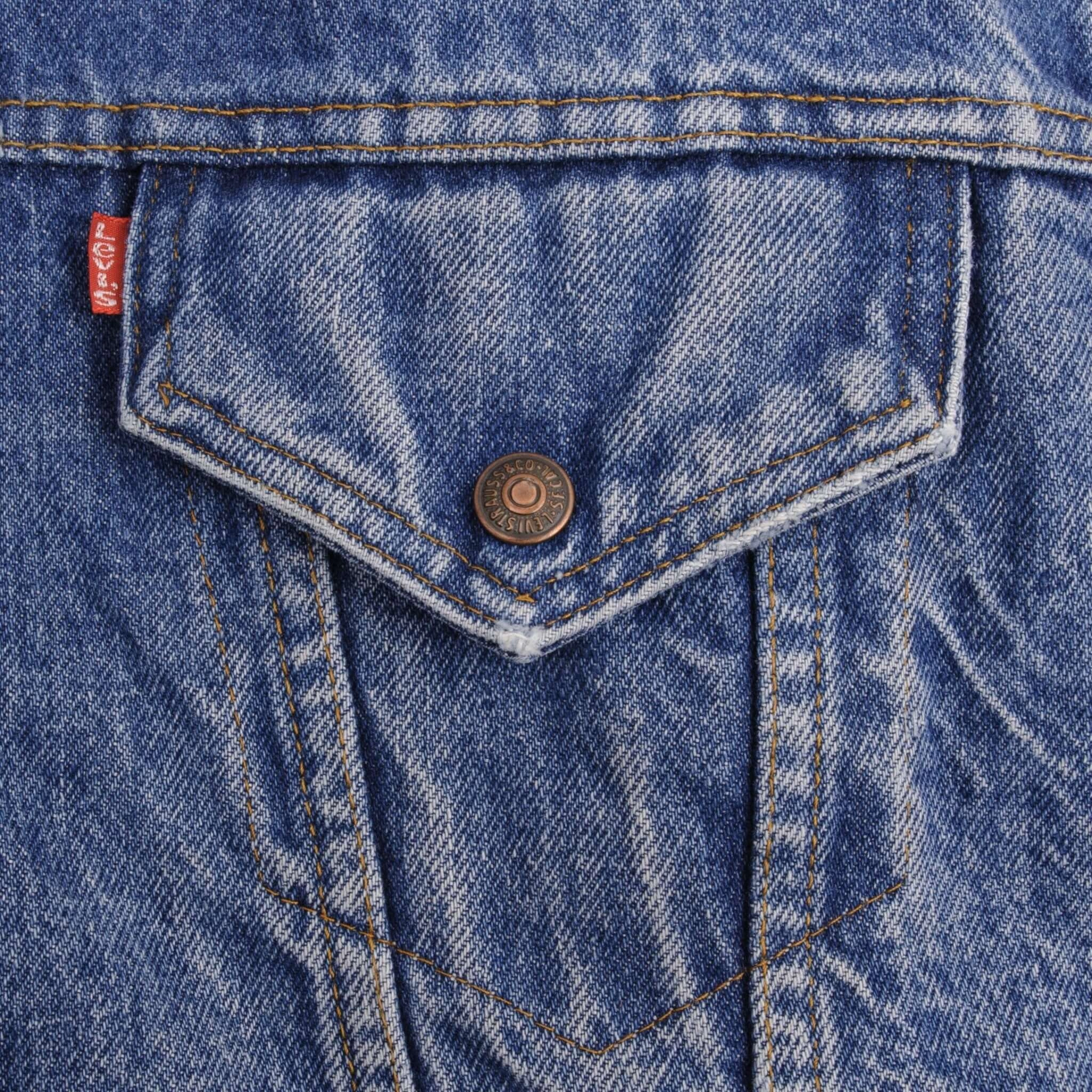 VINTAGE LEVIS SHERPA TRUCKER DENIM JACKET 2 POCKETS 1970S SIZE 44 MADE IN USA