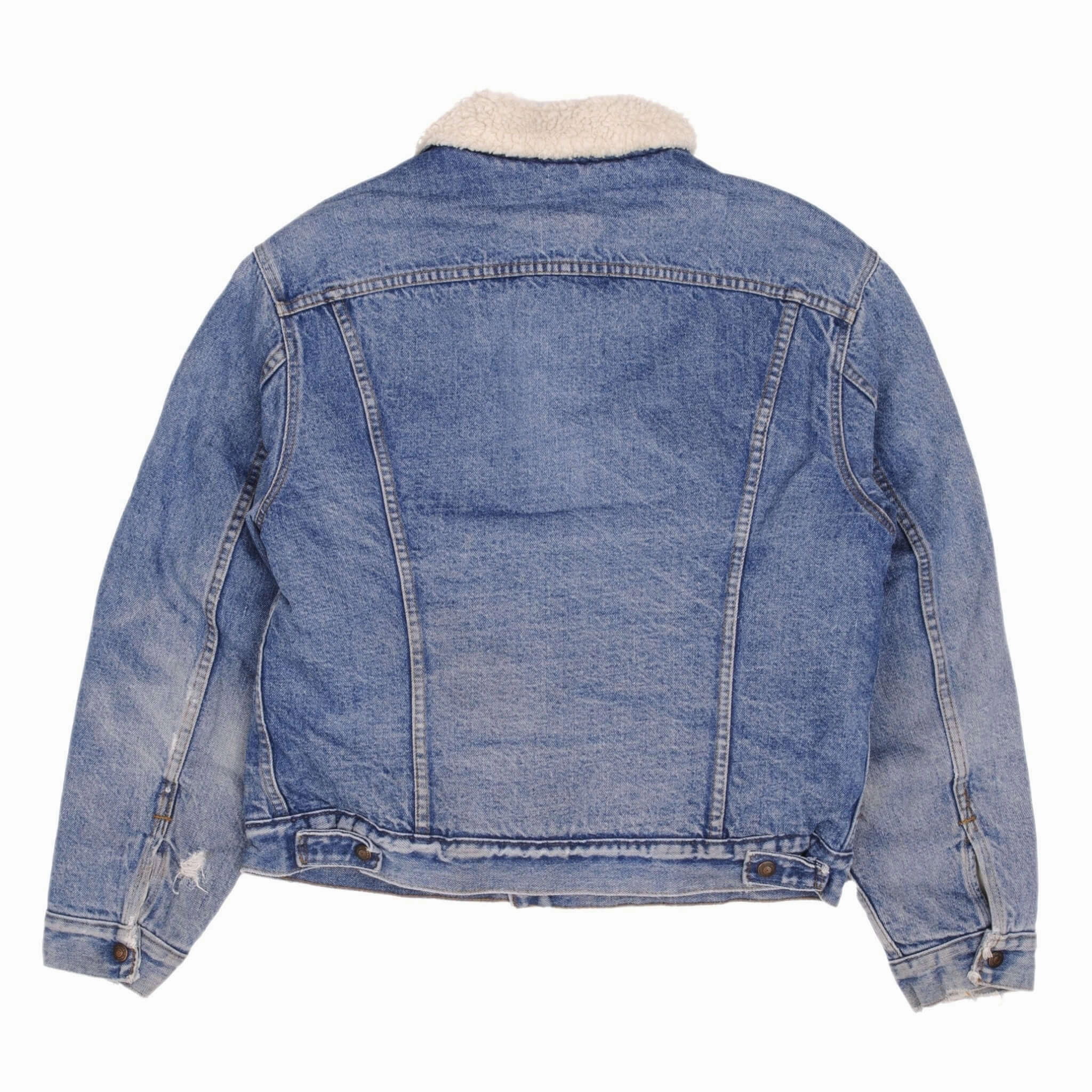 VINTAGE LEVIS SHERPA TRUCKER DENIM JACKET 2 POCKETS 1970S SIZE 44 MADE IN USA