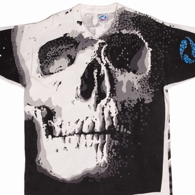 VINTAGE LIQUID BLUE ALL OVER PRINT SKULL PINKERTON TEE SHIRT 1992 XL MADE USA