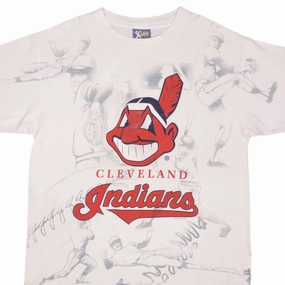 VINTAGE MLB ALL OVER PRINT CLEVELAND INDIANS 1996 TEE SHIRT SIZE XL MADE IN USA