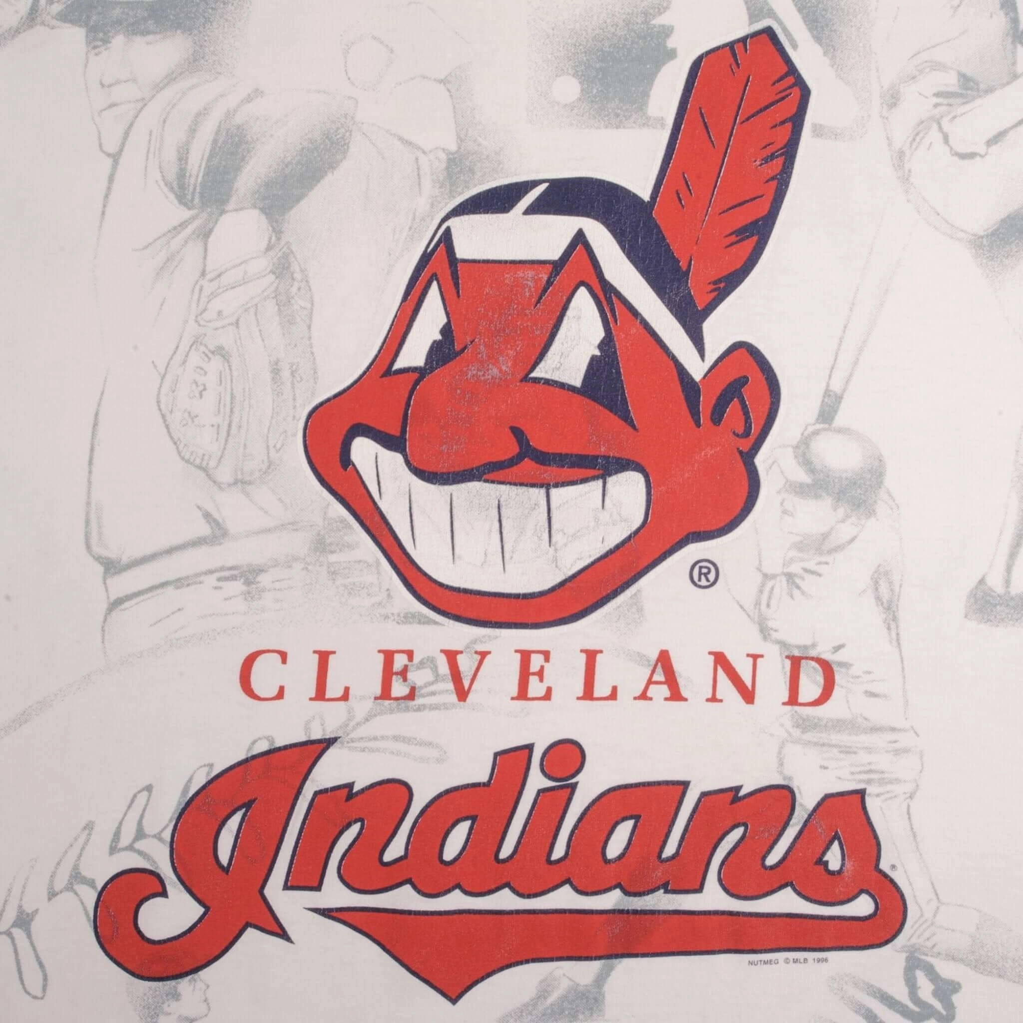 VINTAGE MLB ALL OVER PRINT CLEVELAND INDIANS 1996 TEE SHIRT SIZE XL MADE IN USA