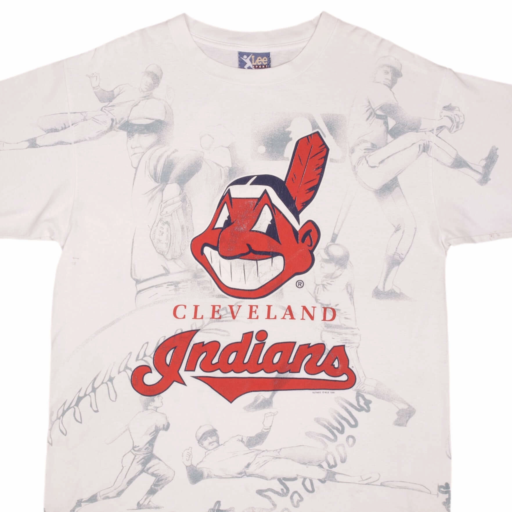 VINTAGE MLB ALL OVER PRINT CLEVELAND INDIANS 1996 TEE SHIRT SIZE XL MADE IN USA