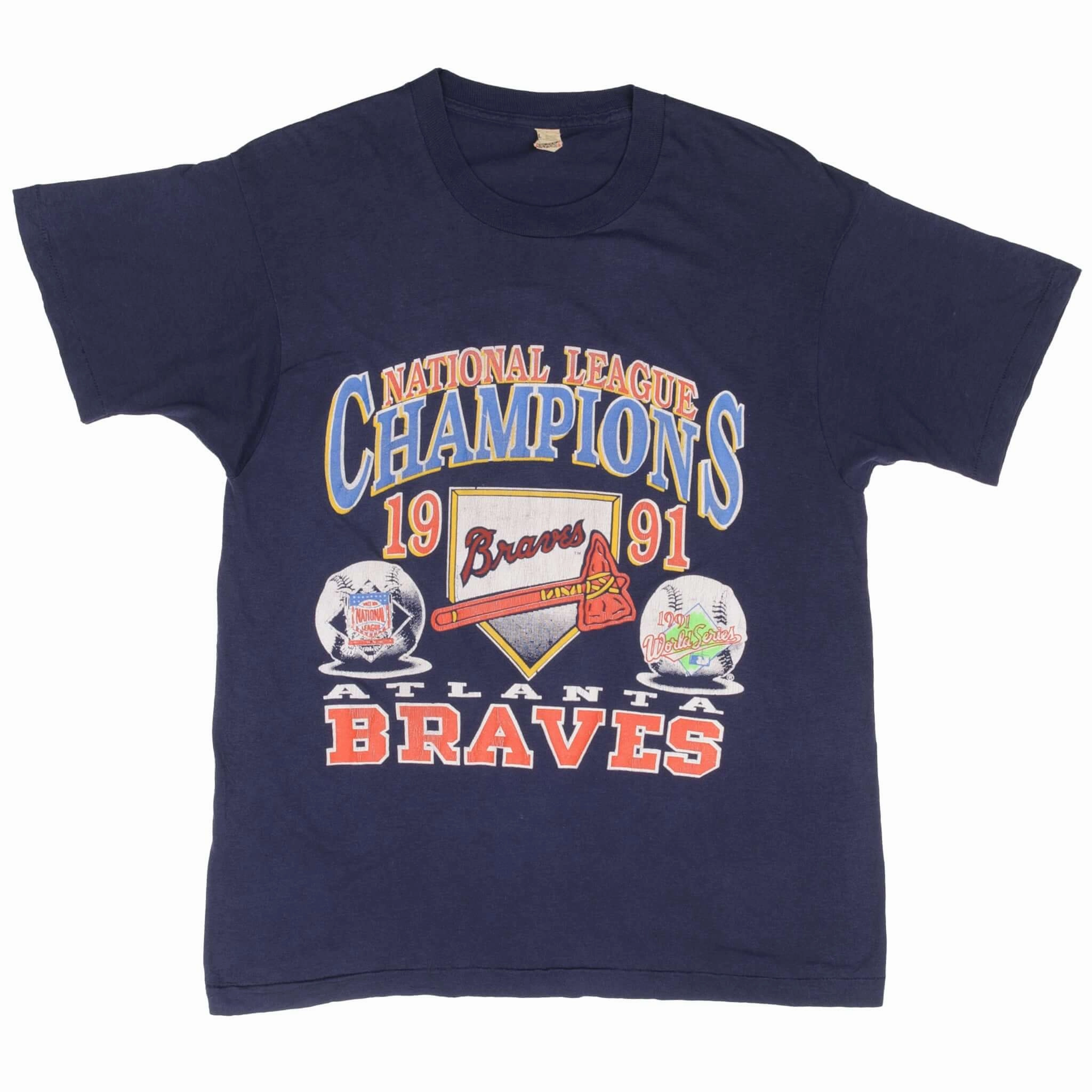 VINTAGE MLB ATLANTA BRAVES CHAMPIONS 1991 TEE SHIRT MEDIUM MADE IN USA