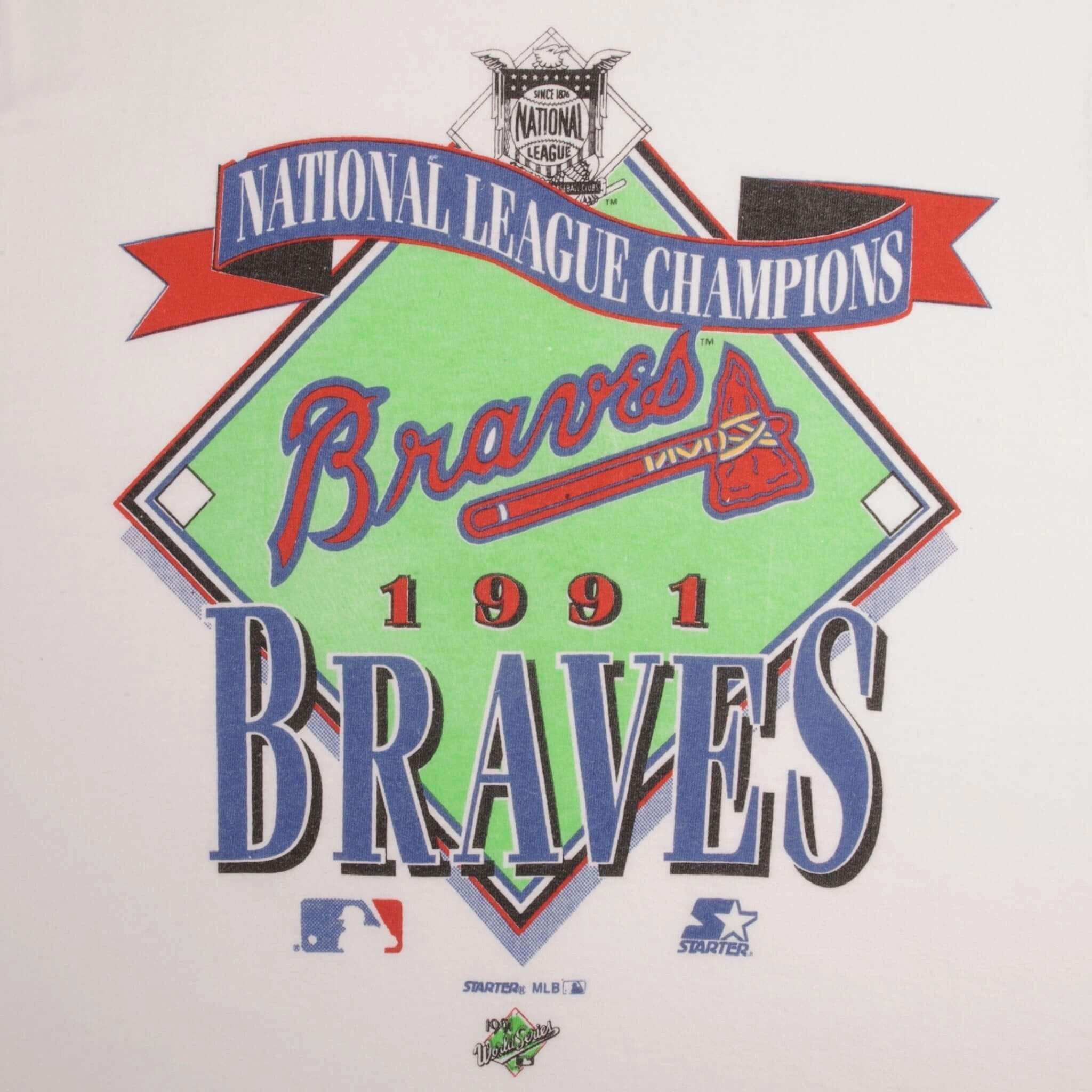 VINTAGE MLB ATLANTA BRAVES CHAMPIONS 1991 TEE SHIRT SIZE MEDIUM MADE IN USA