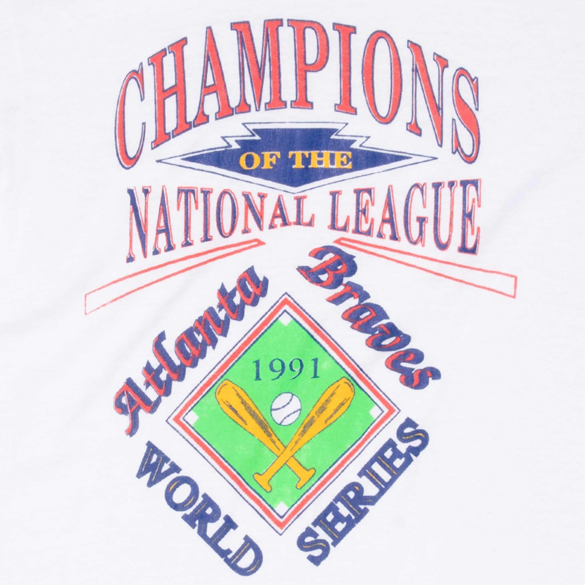 VINTAGE MLB ATLANTA BRAVES NATIONAL LEAGUE 1991 CHAMPS TEE SHIRT MEDIUM MADE USA