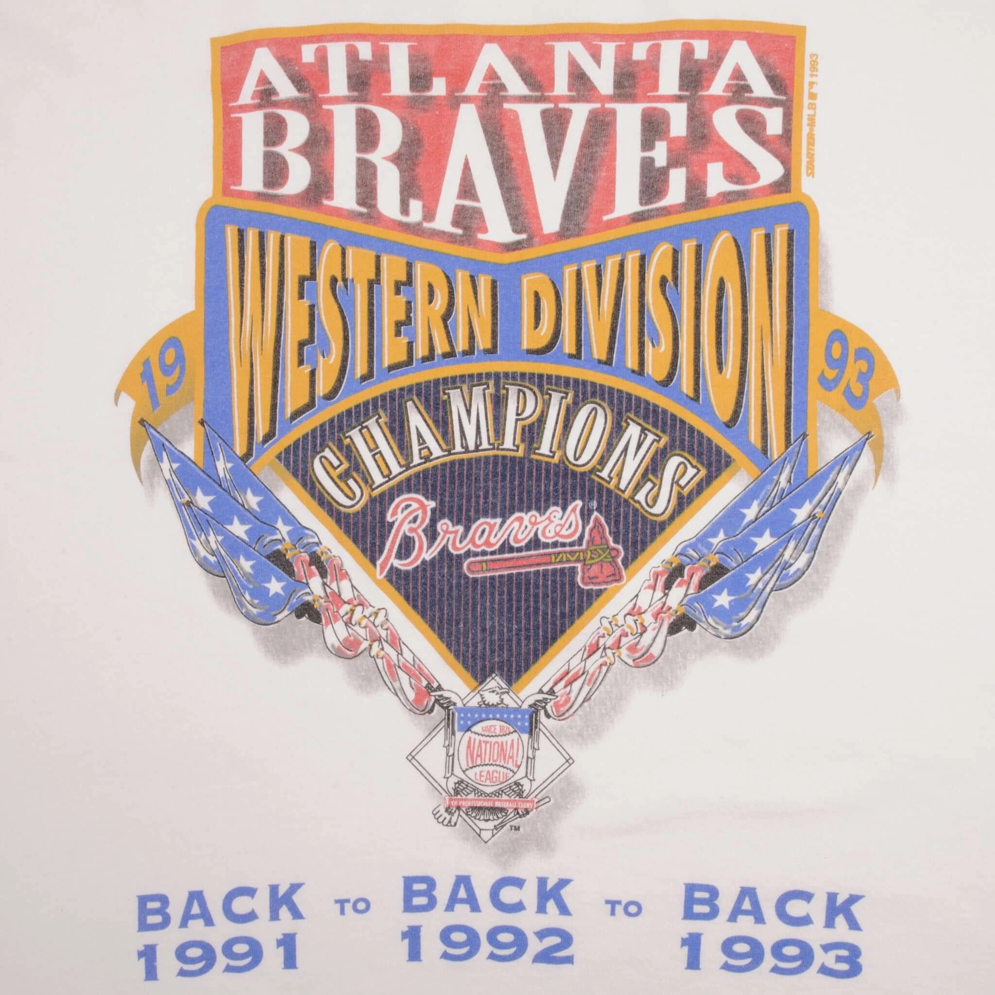 VINTAGE MLB ATLANTA BRAVES WESTERN DIV CHAMPIONS 1993 TEE SHIRT XL MADE IN USA