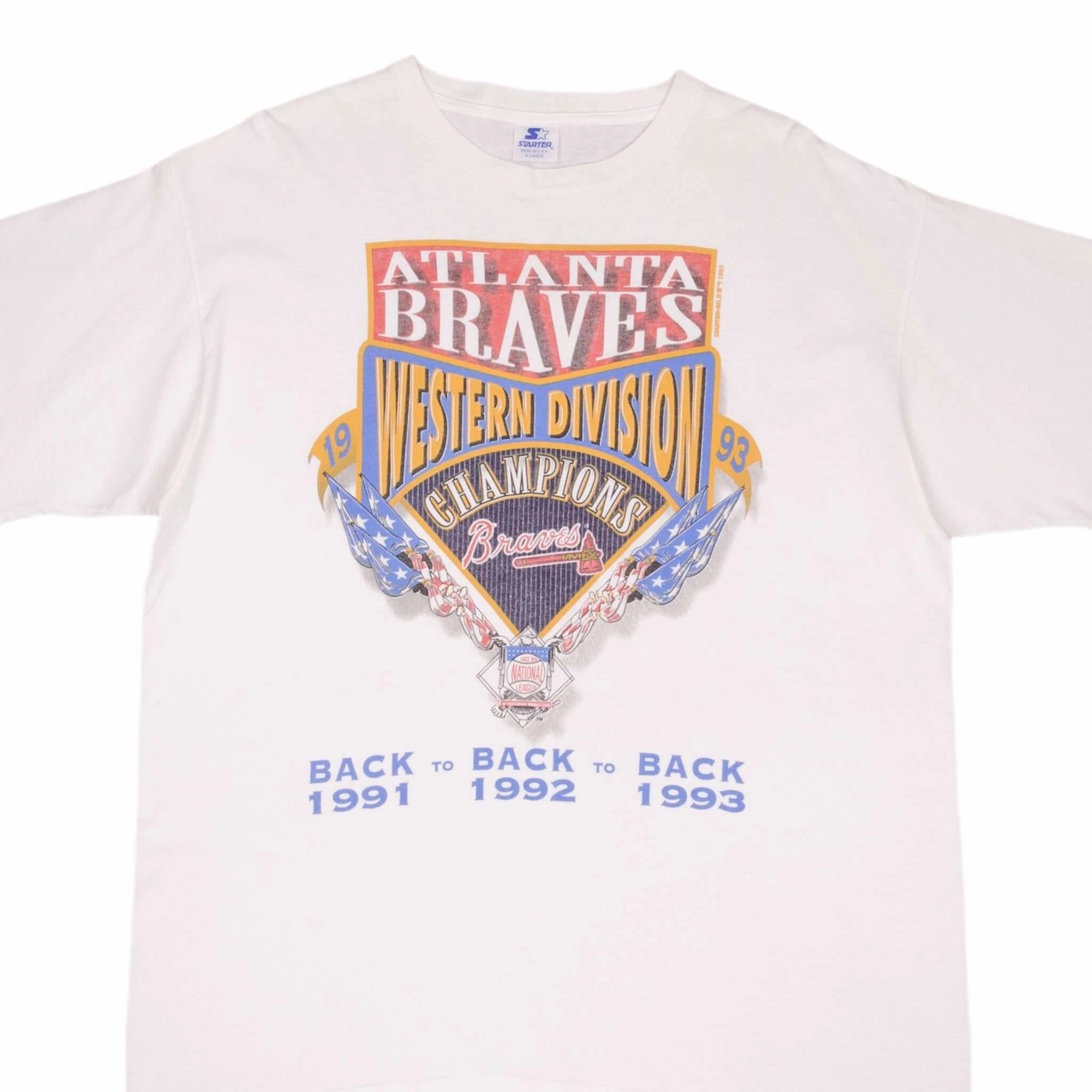 VINTAGE MLB ATLANTA BRAVES WESTERN DIV CHAMPIONS 1993 TEE SHIRT XL MADE IN USA