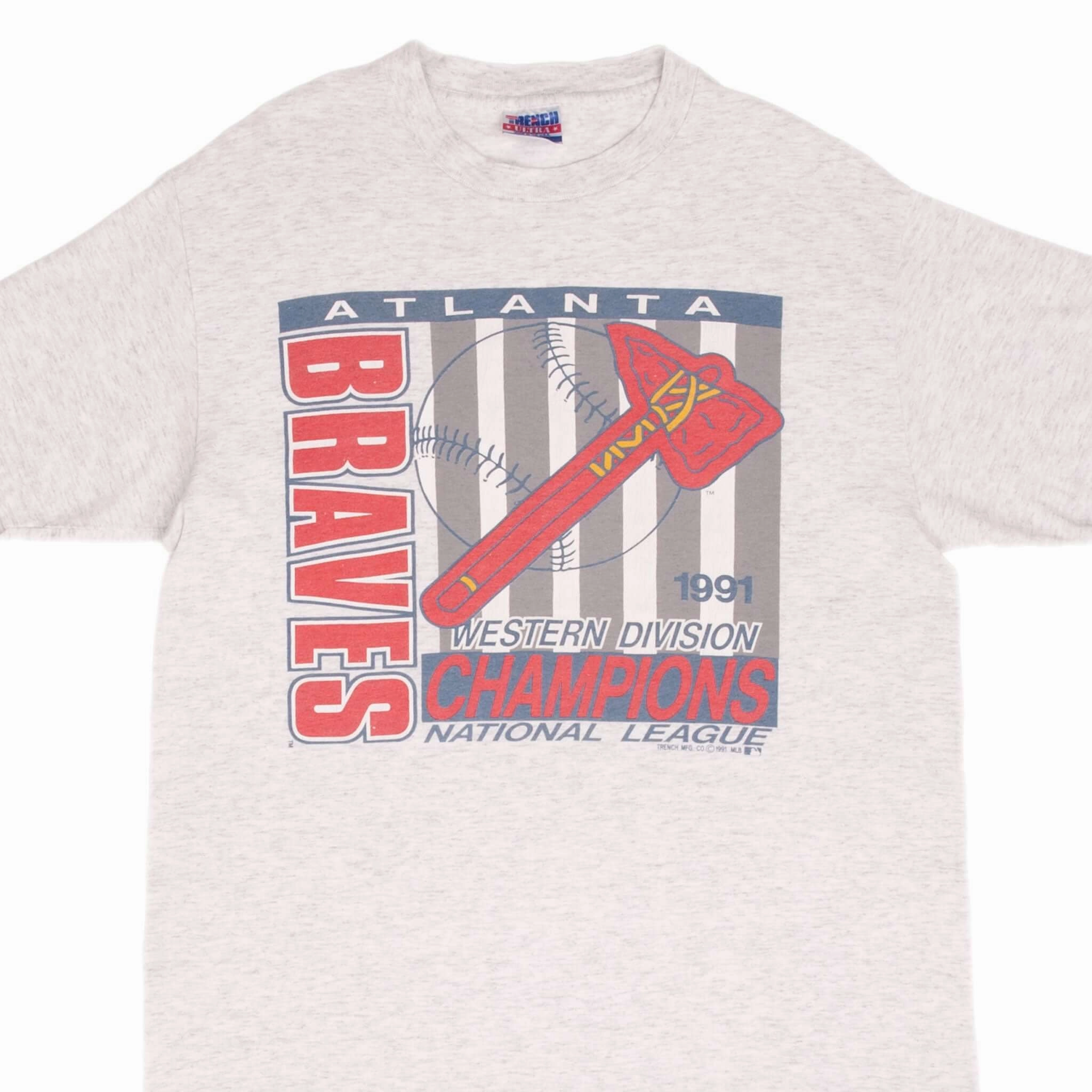 VINTAGE MLB ATLANTA BRAVES WESTERN DIVISION CHAMPS 1991 TEE SHIRT LARGE MADE USA
