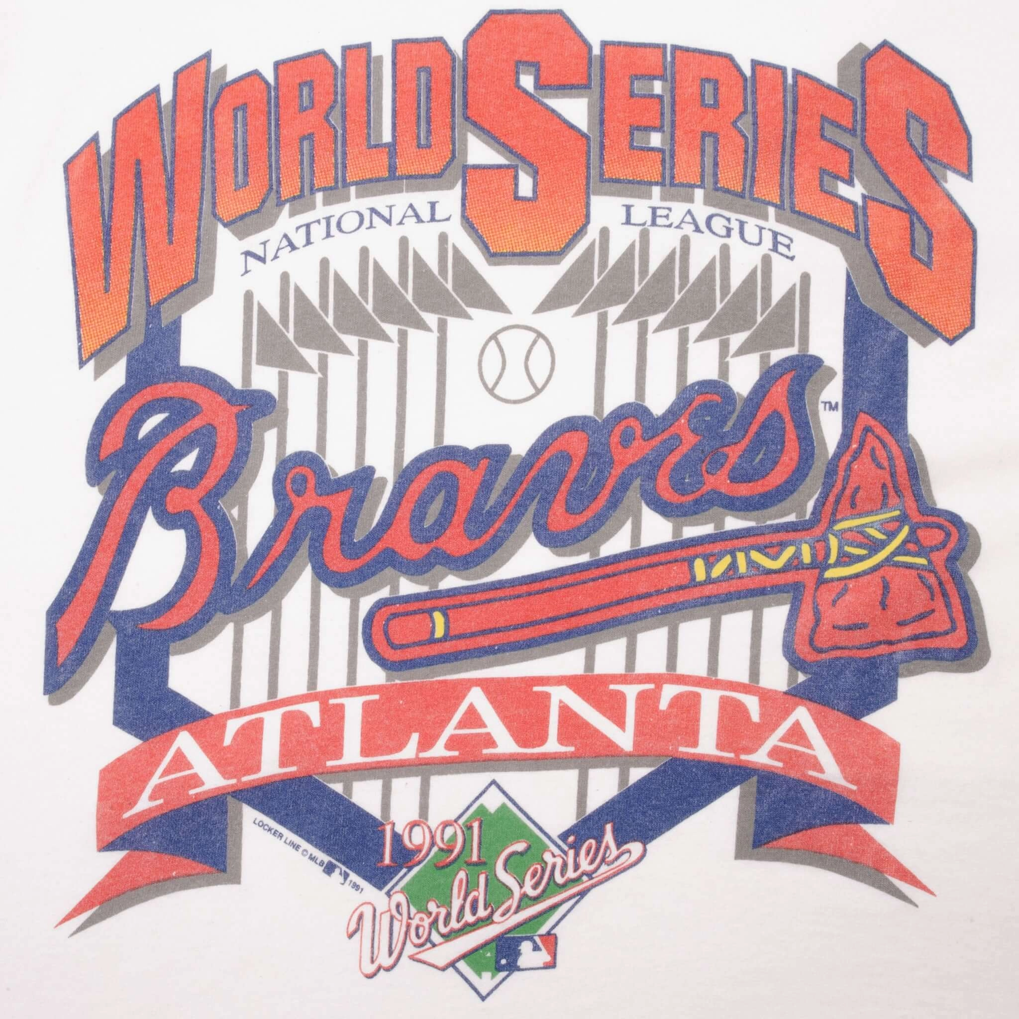 VINTAGE MLB ATLANTA BRAVES WORLD CHAMPIONS 1991 TEE SHIRT LARGE MADE IN USA
