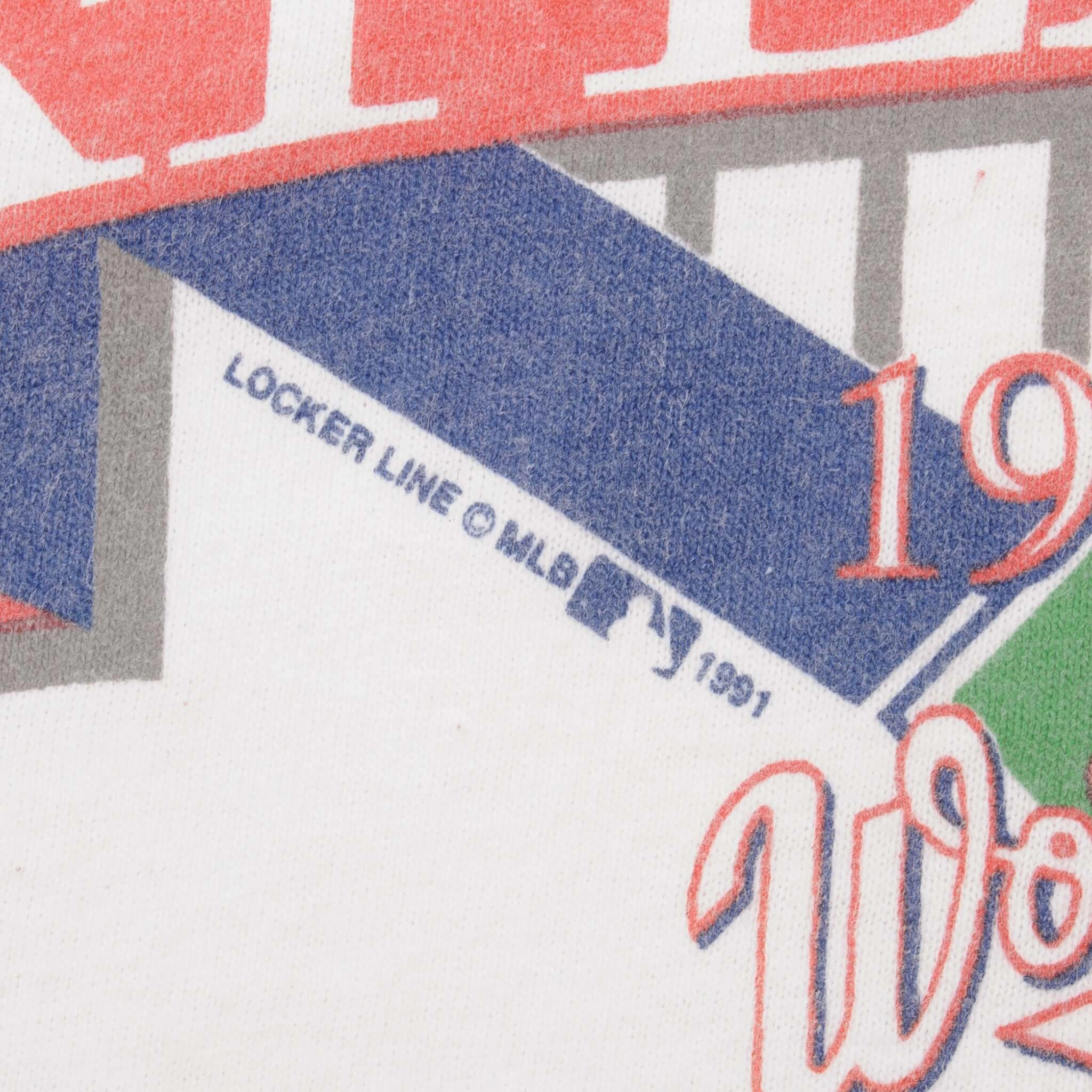 VINTAGE MLB ATLANTA BRAVES WORLD CHAMPIONS 1991 TEE SHIRT LARGE MADE IN USA
