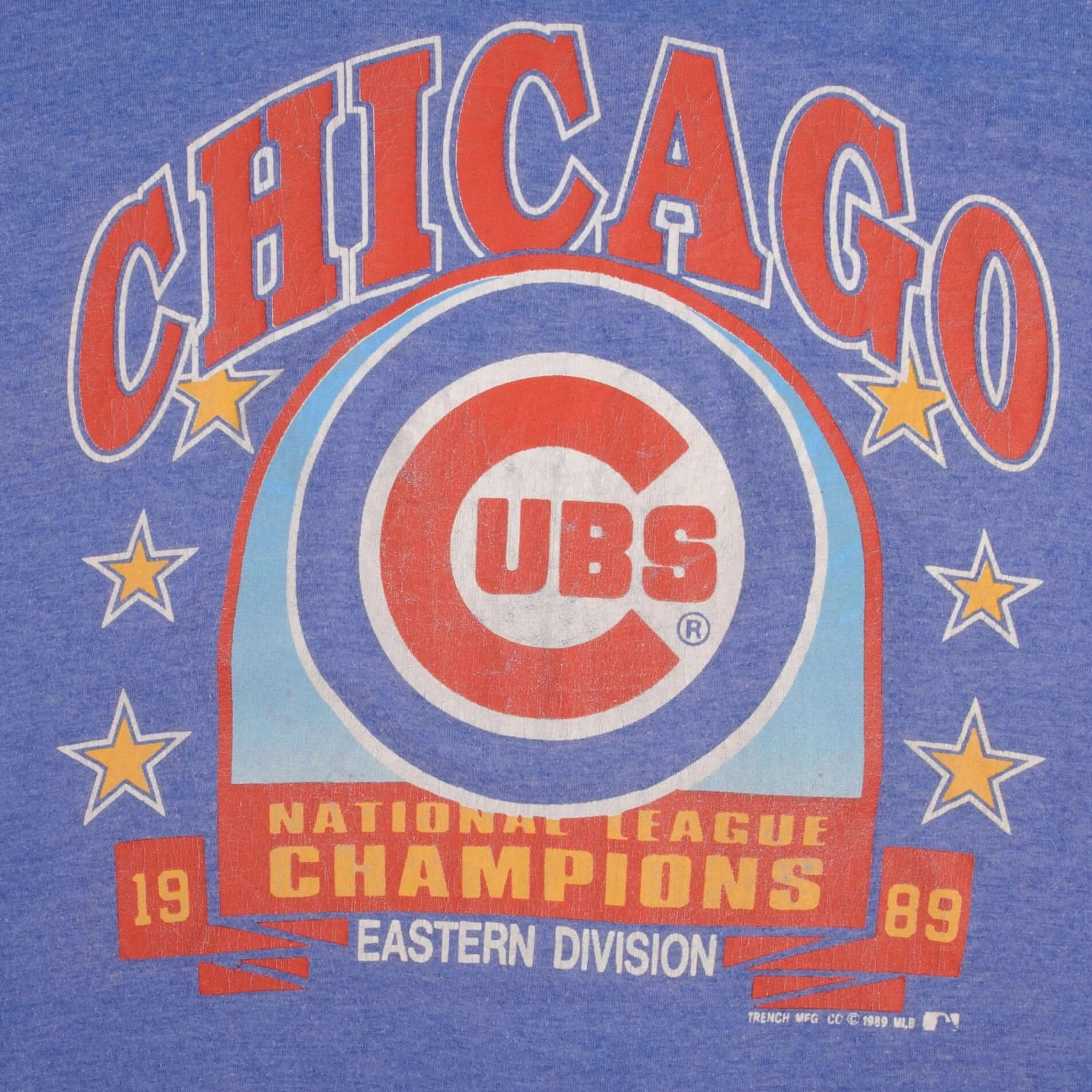 VINTAGE MLB CHICAGO CUBS CHAMPIONS 1989 TEE SHIRT SIZE MEDIUM MADE IN USA