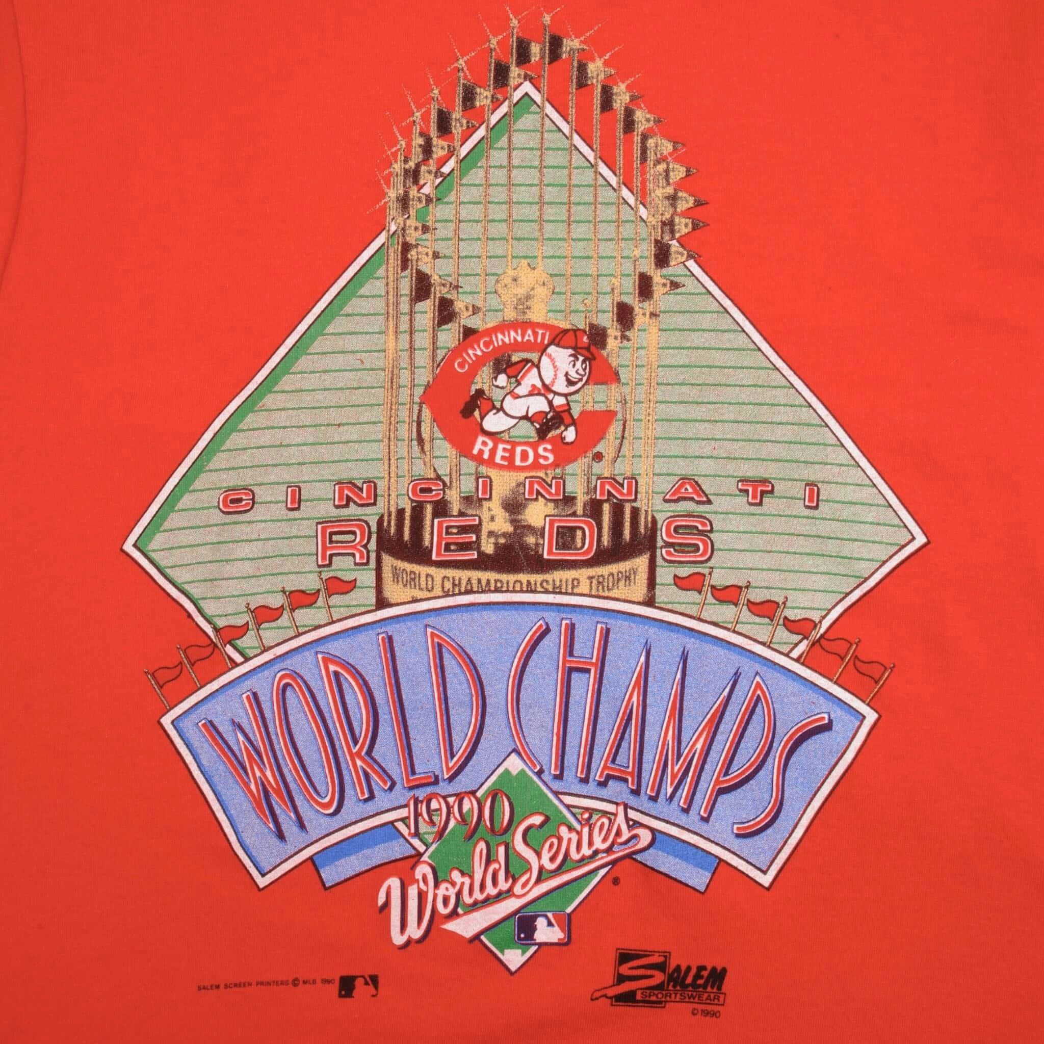VINTAGE MLB CINCINNATI REDS WORLD CHAMPIONS TEE SHIRT 1990 MEDIUM MADE IN USA