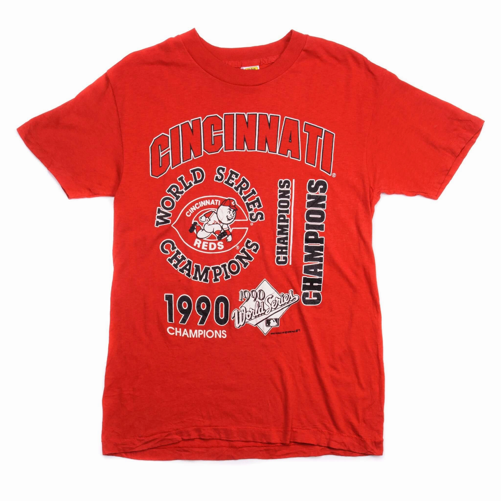VINTAGE MLB CINCINNATI REDS WORLD CHAMPIONS TEE SHIRT 1990 SMALL MADE IN USA