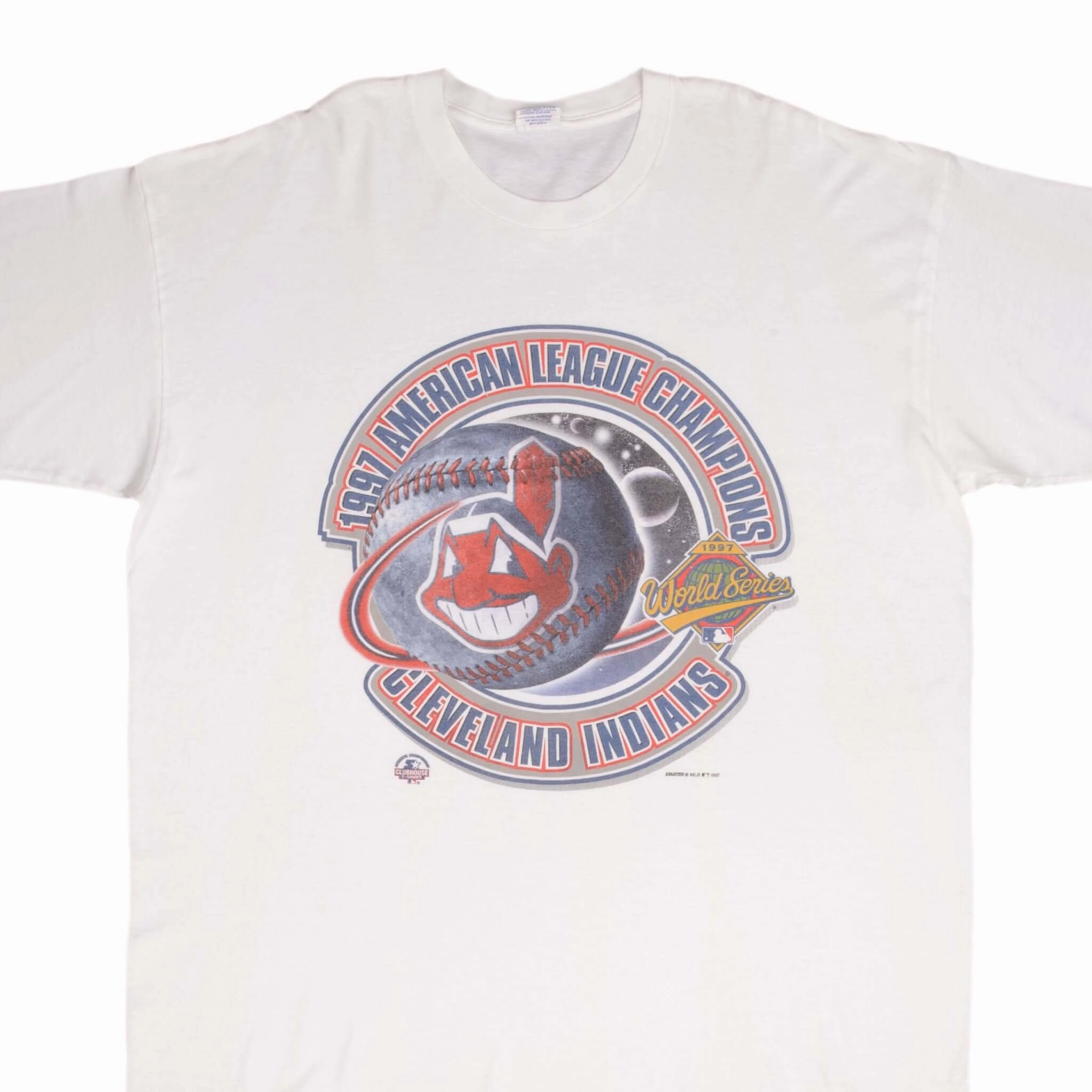 VINTAGE MLB CLEVELAND INDIANS AMERICAN LEAGUE CHAMPIONS 1997 TEE SHIRT SIZE XL