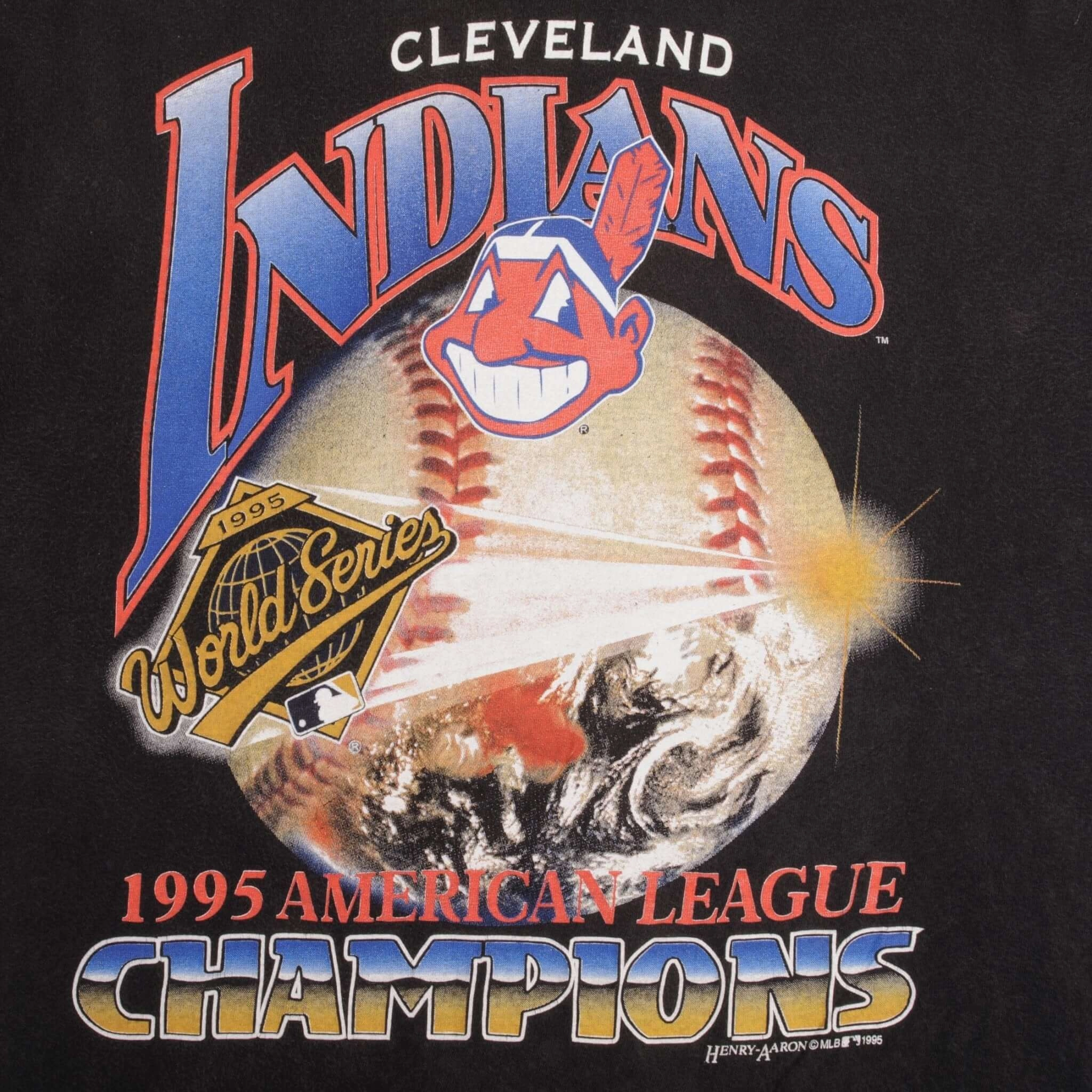VINTAGE MLB CLEVELAND INDIANS CHAMPIONS 1995 TEE SHIRT SIZE LARGE