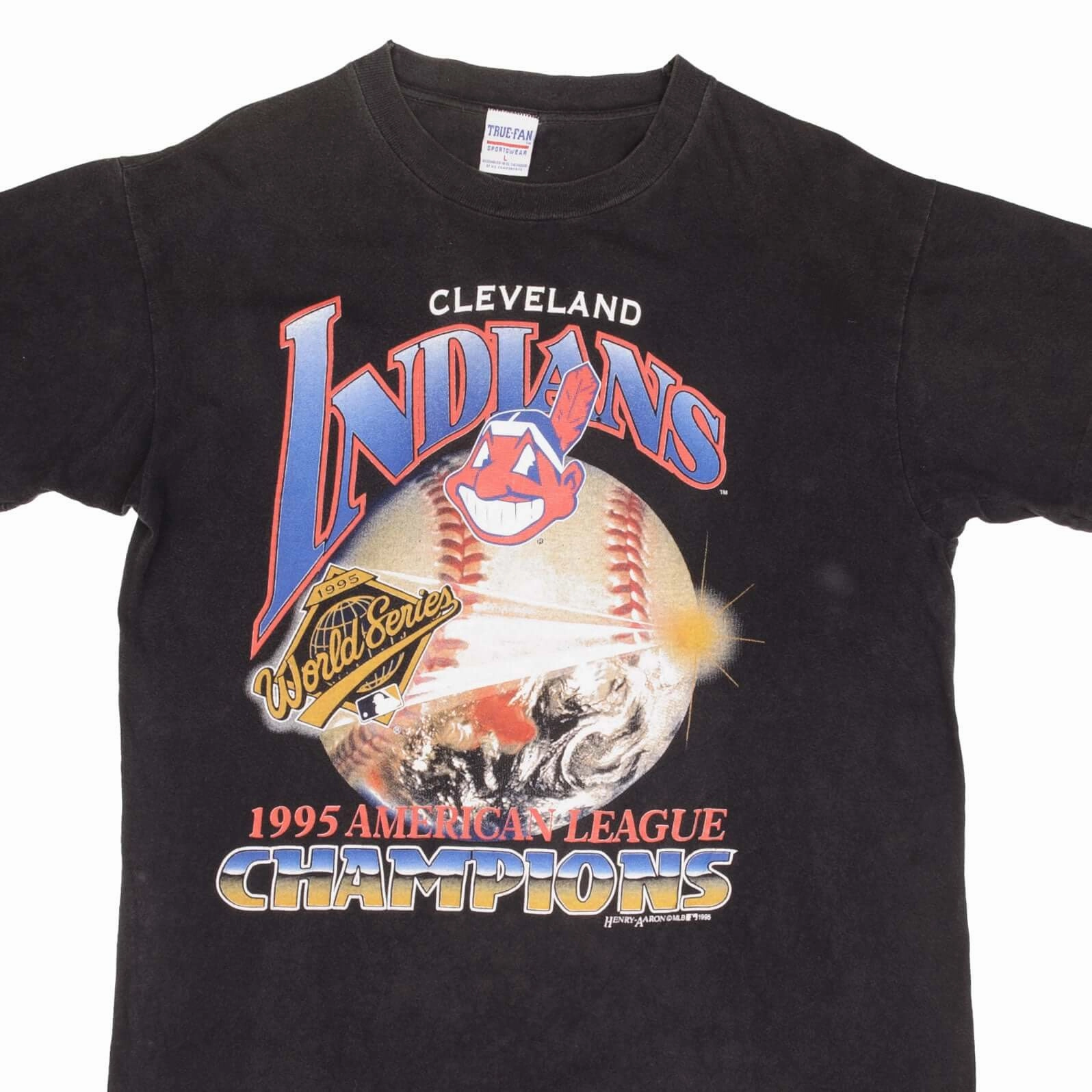 VINTAGE MLB CLEVELAND INDIANS CHAMPIONS 1995 TEE SHIRT SIZE LARGE