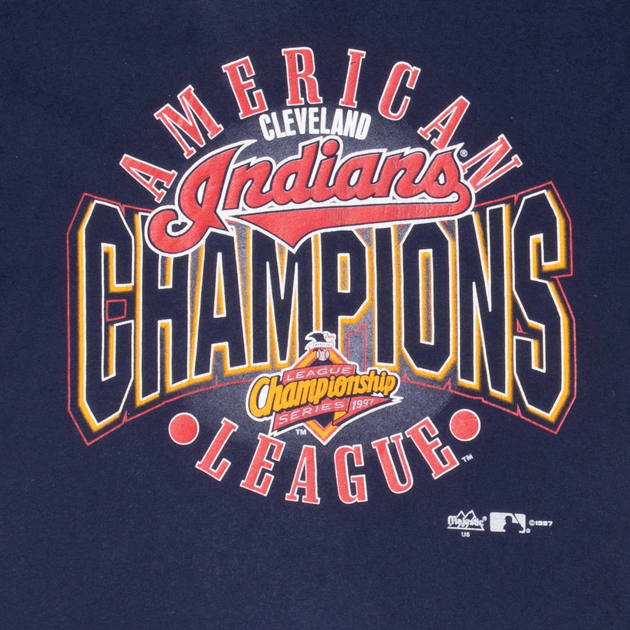 VINTAGE MLB CLEVELAND INDIANS CHAMPIONS 1997 TEE SHIRT MEDIUM MADE IN USA