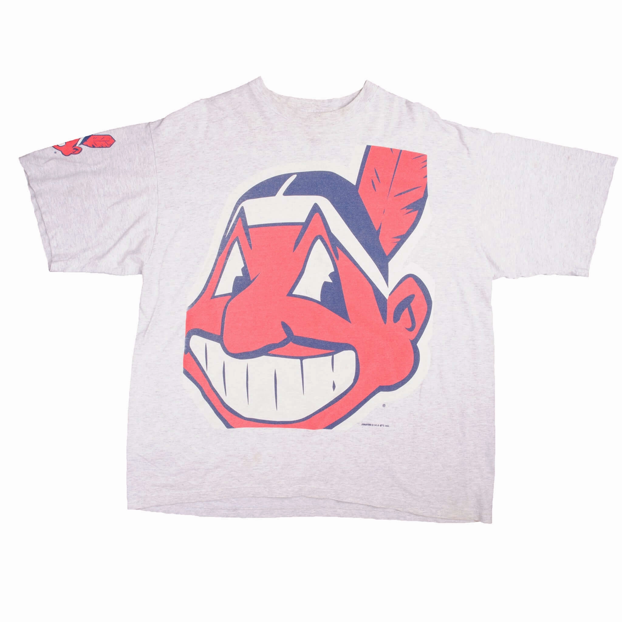 VINTAGE MLB CLEVELAND INDIANS WITH CHIEF WAHOO TEE SHIRT 1995 SIZE 2XL MADE IN USA
