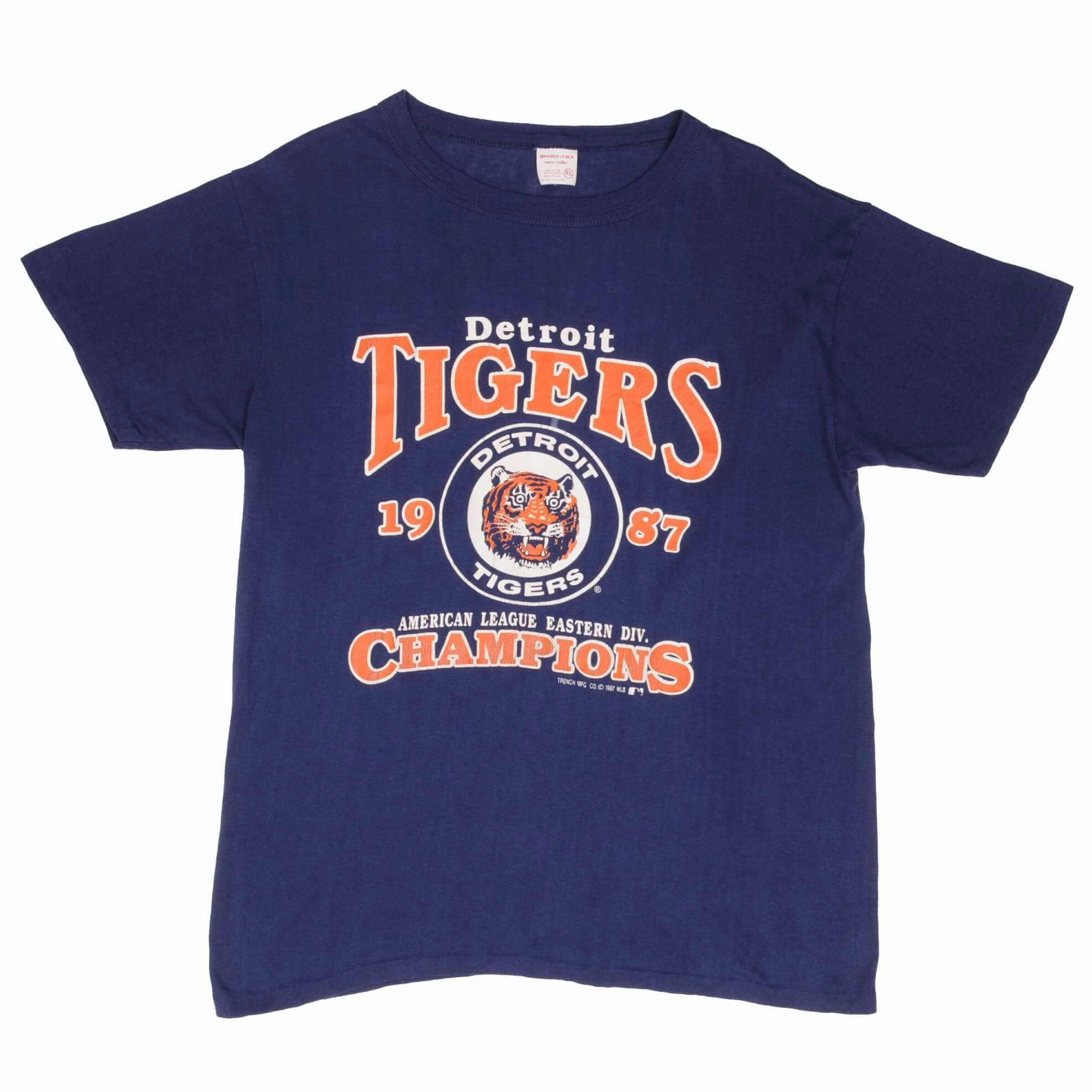 VINTAGE MLB DETROIT TIGERS CHAMPIONS 1987 TEE SHIRT SIZE LARGE MADE IN USA