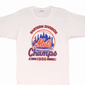 VINTAGE MLB NEW YORK METS CHAMPIONS 1986 TEE SHIRT SIZE MEDIUM MADE IN USA