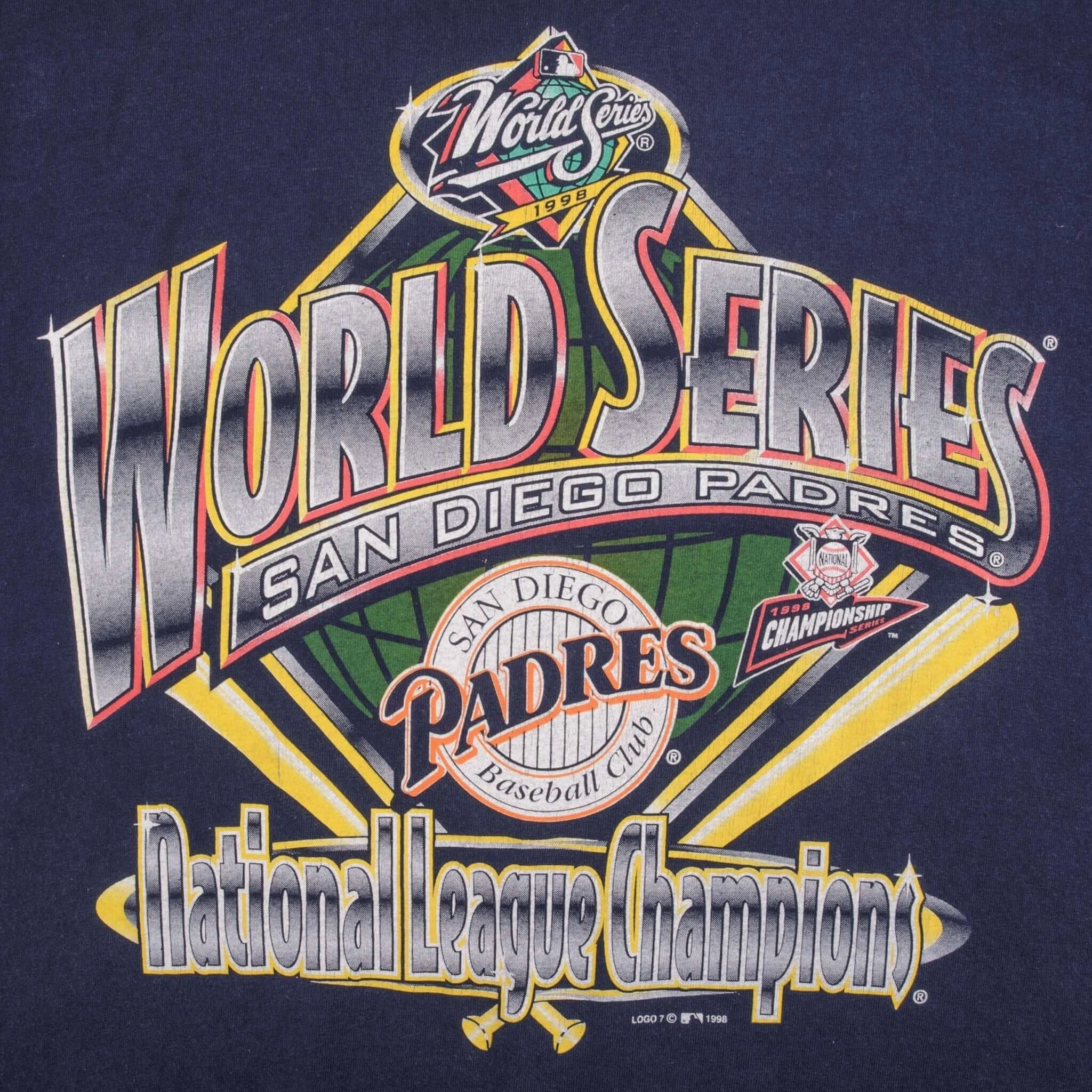 VINTAGE MLB SAN DIEGO PADRES NATIONAL CHAMPIONS 1998 TEE SHIRT LARGE MADE IN USA