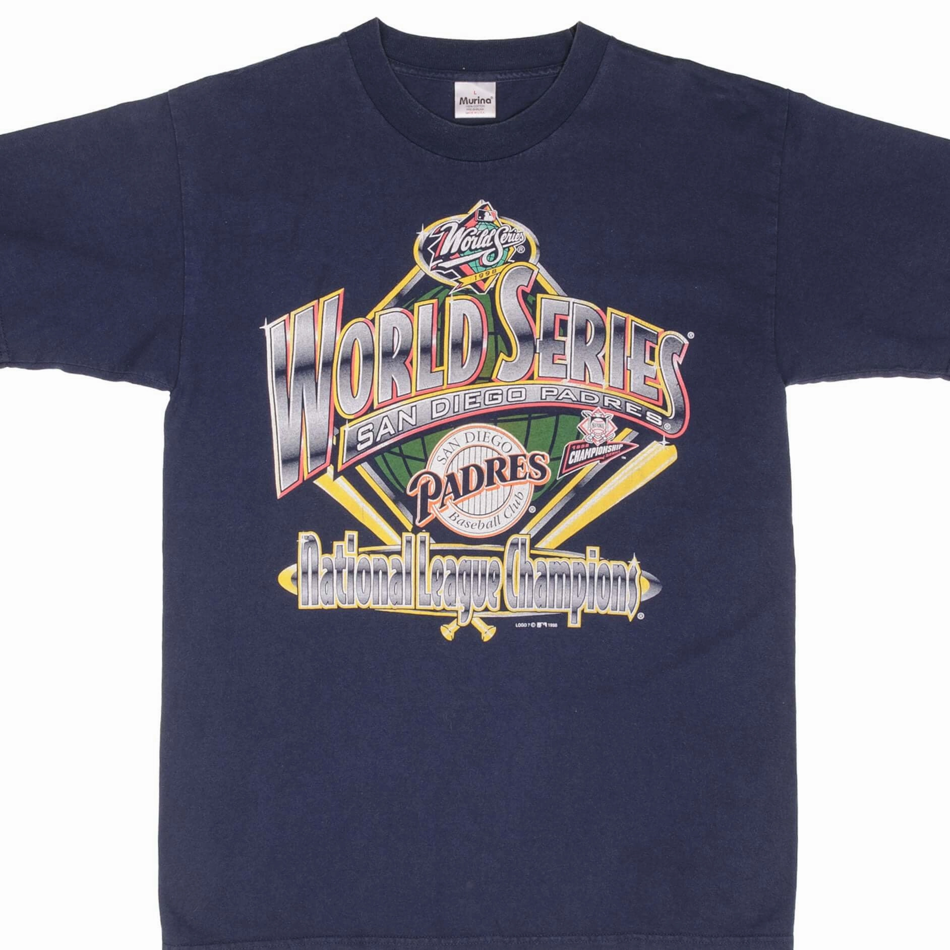 VINTAGE MLB SAN DIEGO PADRES NATIONAL CHAMPIONS 1998 TEE SHIRT LARGE MADE IN USA
