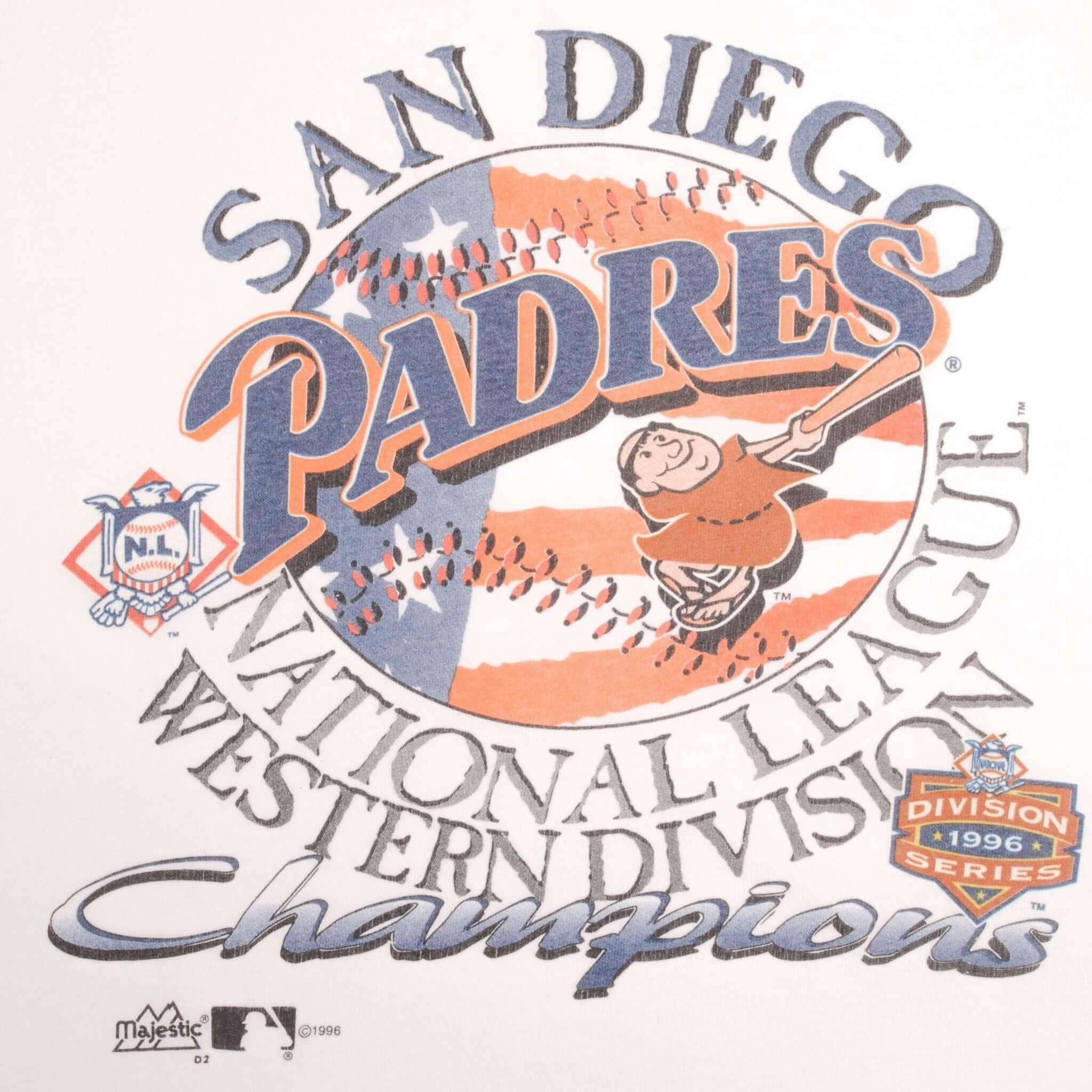 VINTAGE MLB SAN DIEGO PADRES WESTERN CHAMPIONS 1995 TEE SHIRT LARGE MADE IN USA