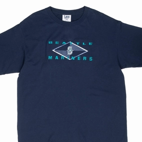 VINTAGE MLB SEATTLE MARINERS EMBROIDERED BLUE TEE SHIRT 1990S XL