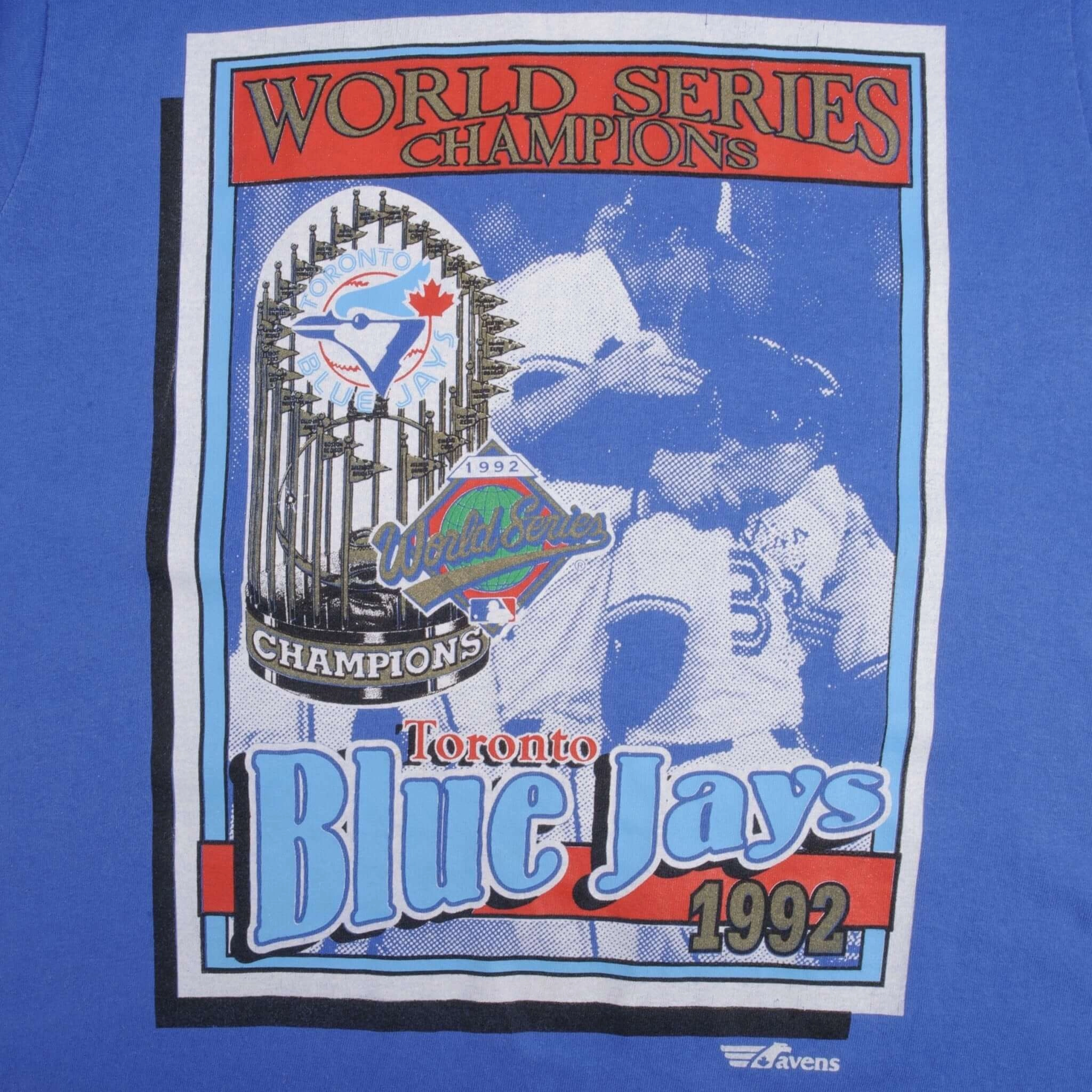 VINTAGE MLB TORONTO BLUE JAYS WORLD CHAMPIONS 1992 TEE SHIRT MEDIUM MADE CANADA