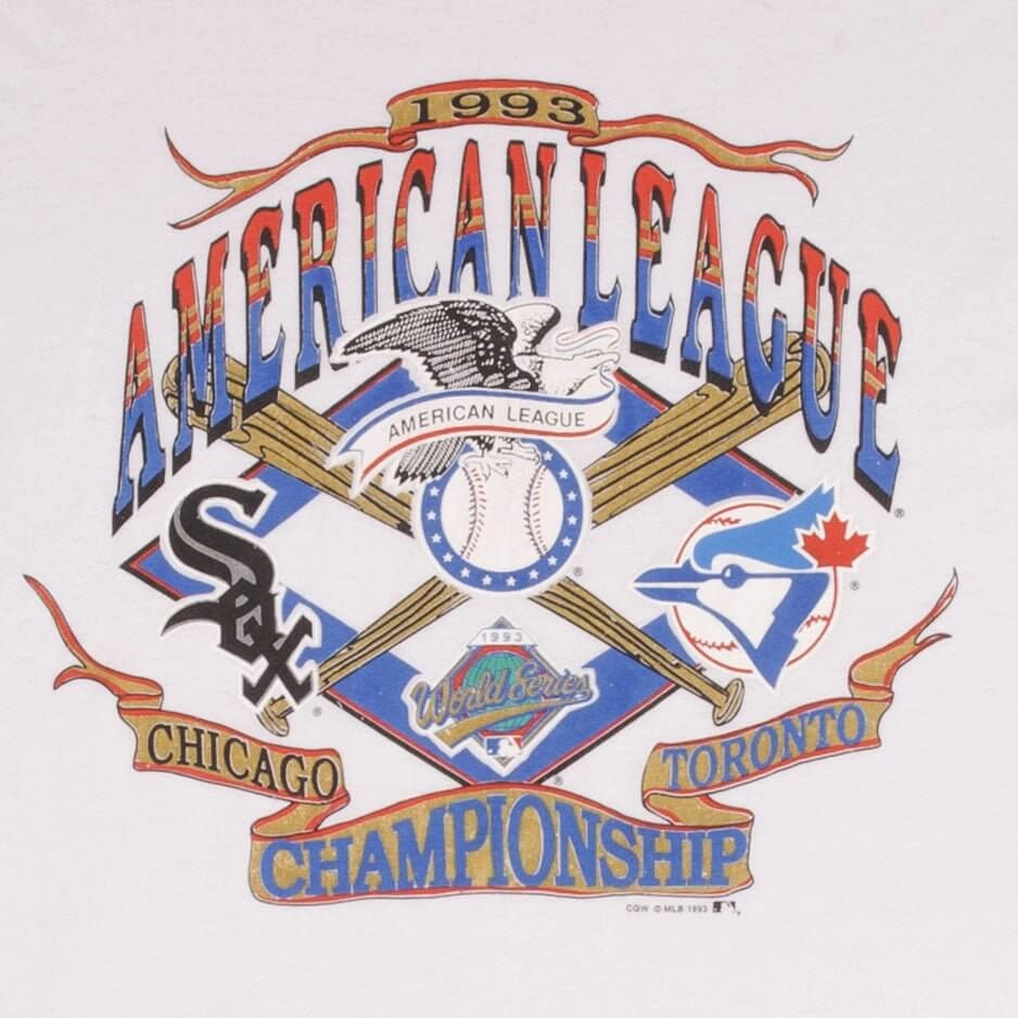VINTAGE MLB WHITE SOX VS BLUE JAYS AMERICAN LEAGUE 1993 TEE SHIRT SIZE XL