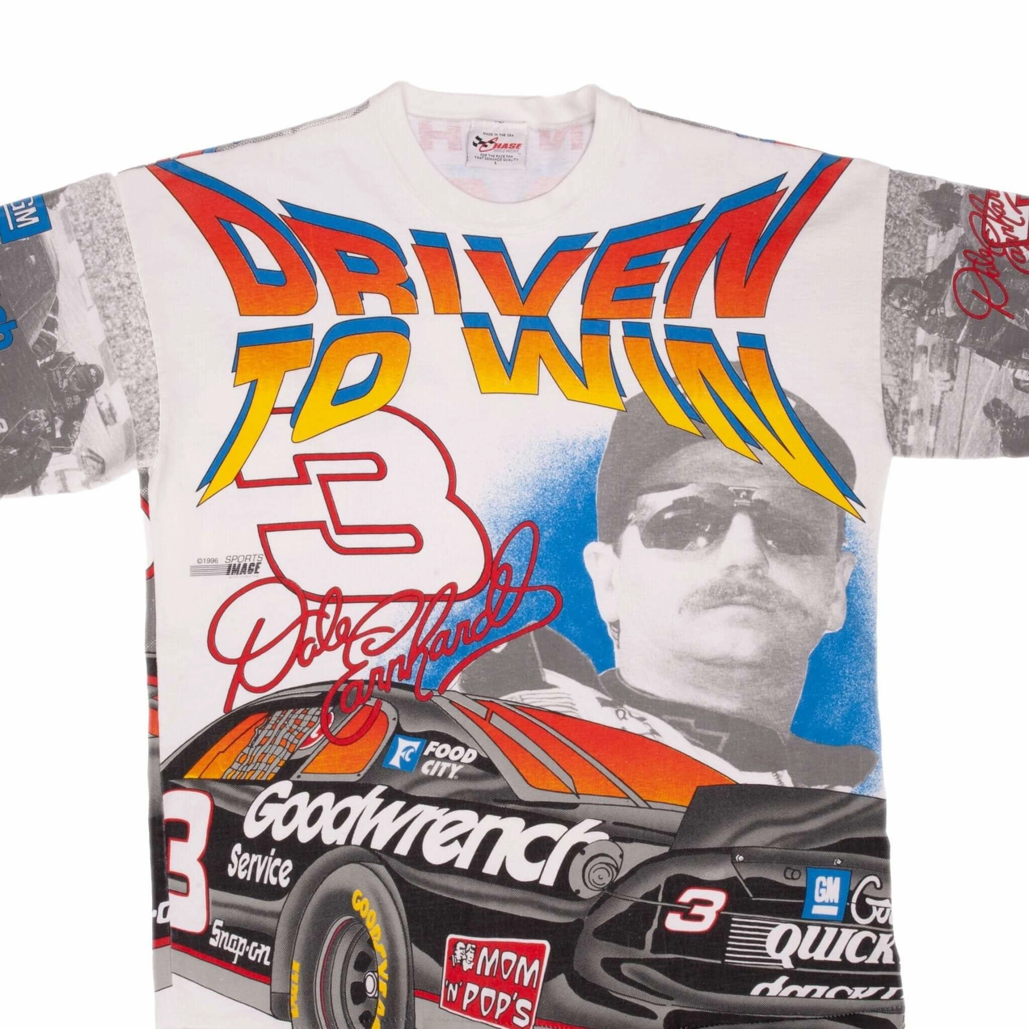 VINTAGE NASCAR ALL OVER PRINT DALE EARNHARDT 1996 TEE SHIRT LARGE MADE IN USA