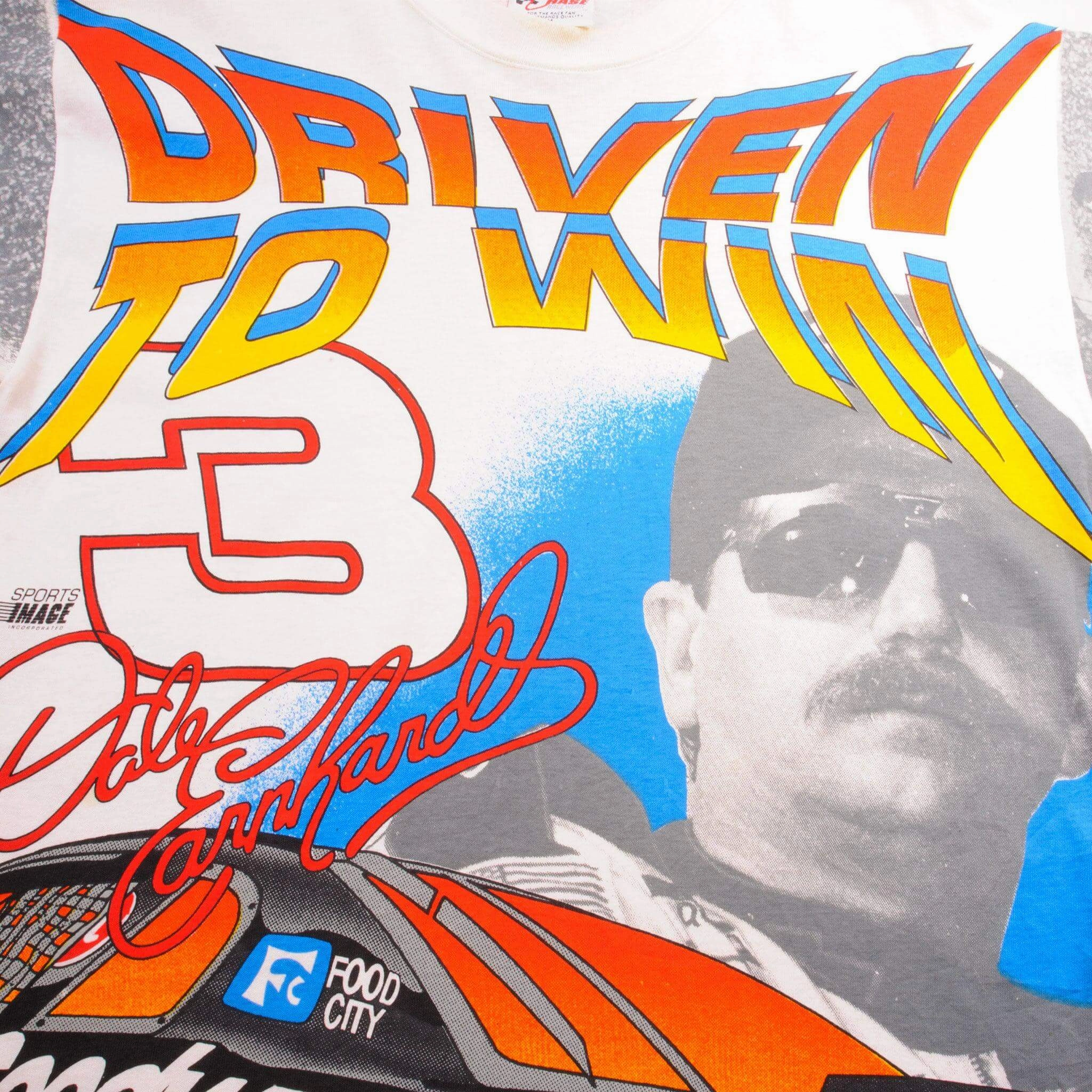 VINTAGE NASCAR ALL OVER PRINT DALE EARNHARDT 1996 TEE SHIRT MEDIUM MADE IN USA