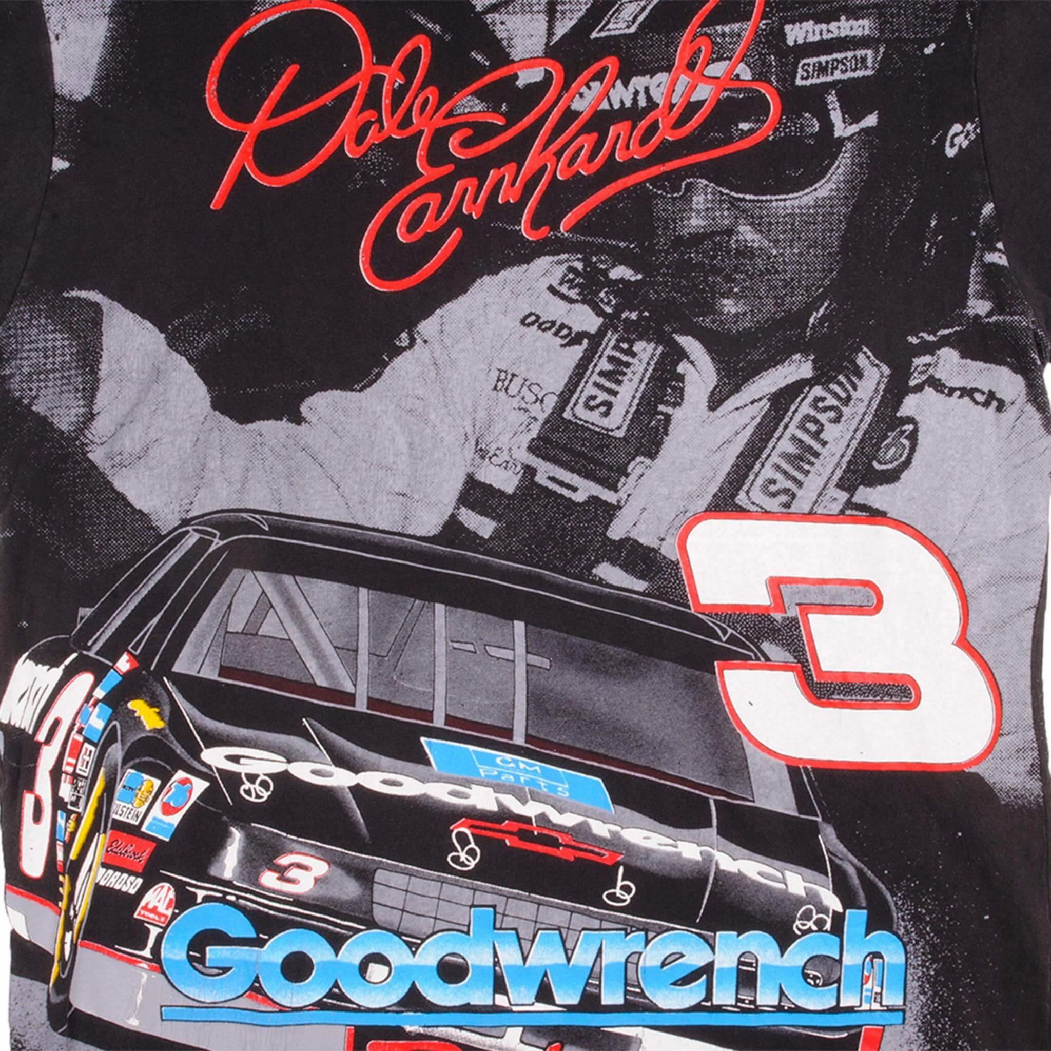 VINTAGE NASCAR ALL OVER PRINT DALE EARNHARDT #3 GOODWRENCH RACING 1993 TEE SHIRT SIZE LARGE MADE IN USA