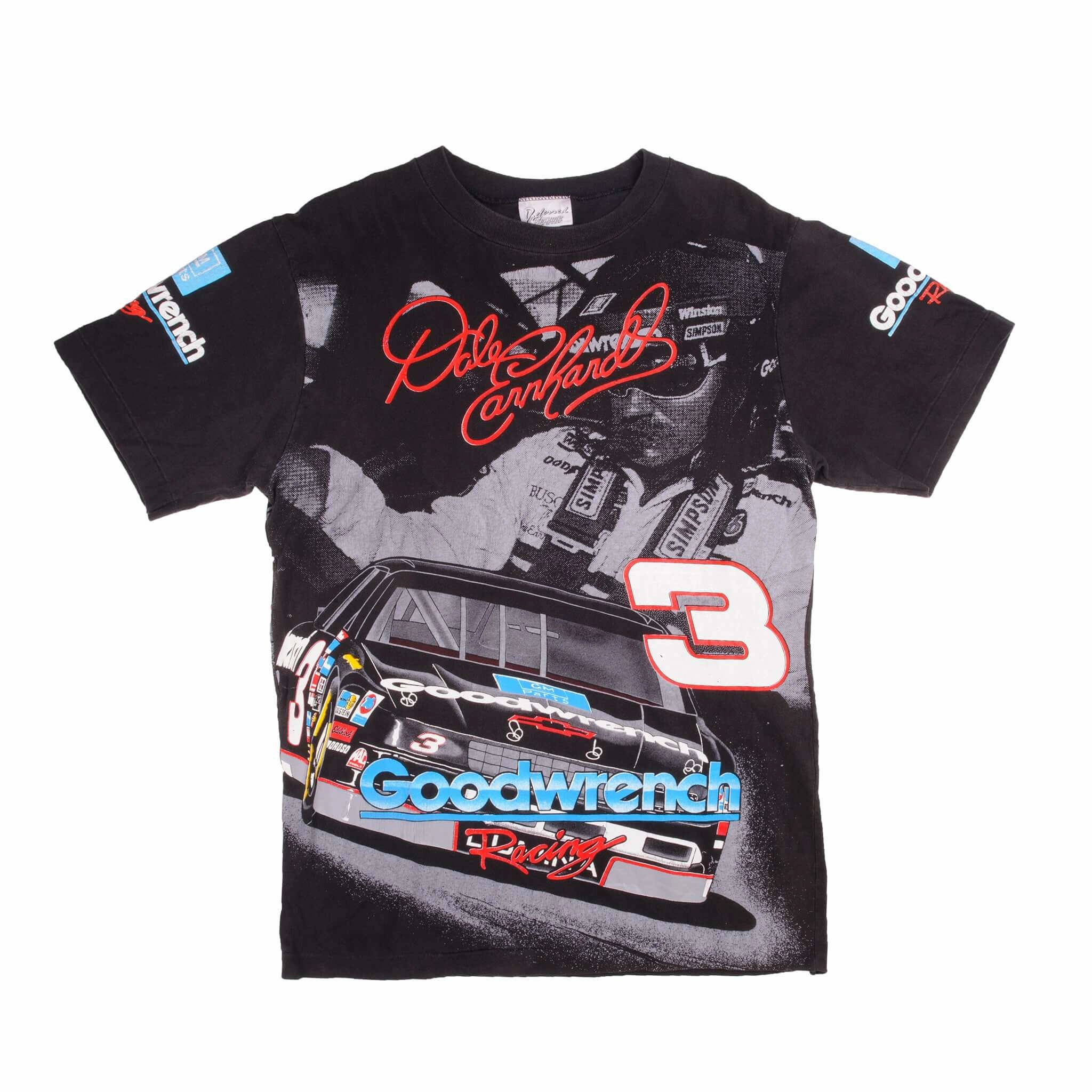 VINTAGE NASCAR ALL OVER PRINT DALE EARNHARDT #3 GOODWRENCH RACING 1993 TEE SHIRT SIZE LARGE MADE IN USA