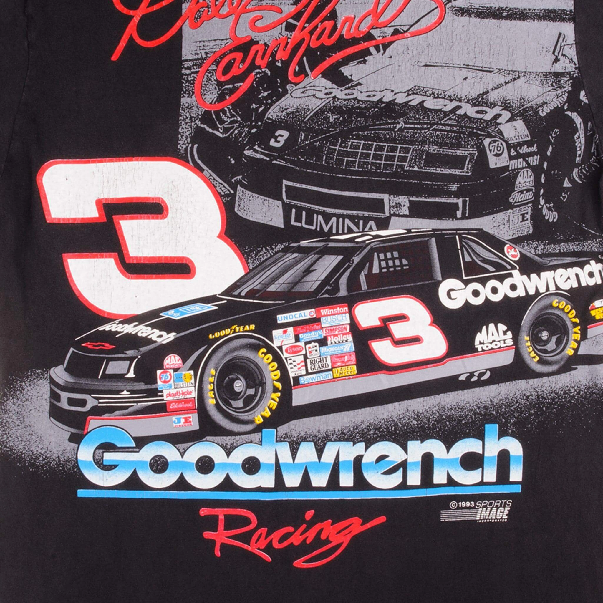 VINTAGE NASCAR ALL OVER PRINT DALE EARNHARDT #3 GOODWRENCH RACING 1993 TEE SHIRT SIZE LARGE MADE IN USA