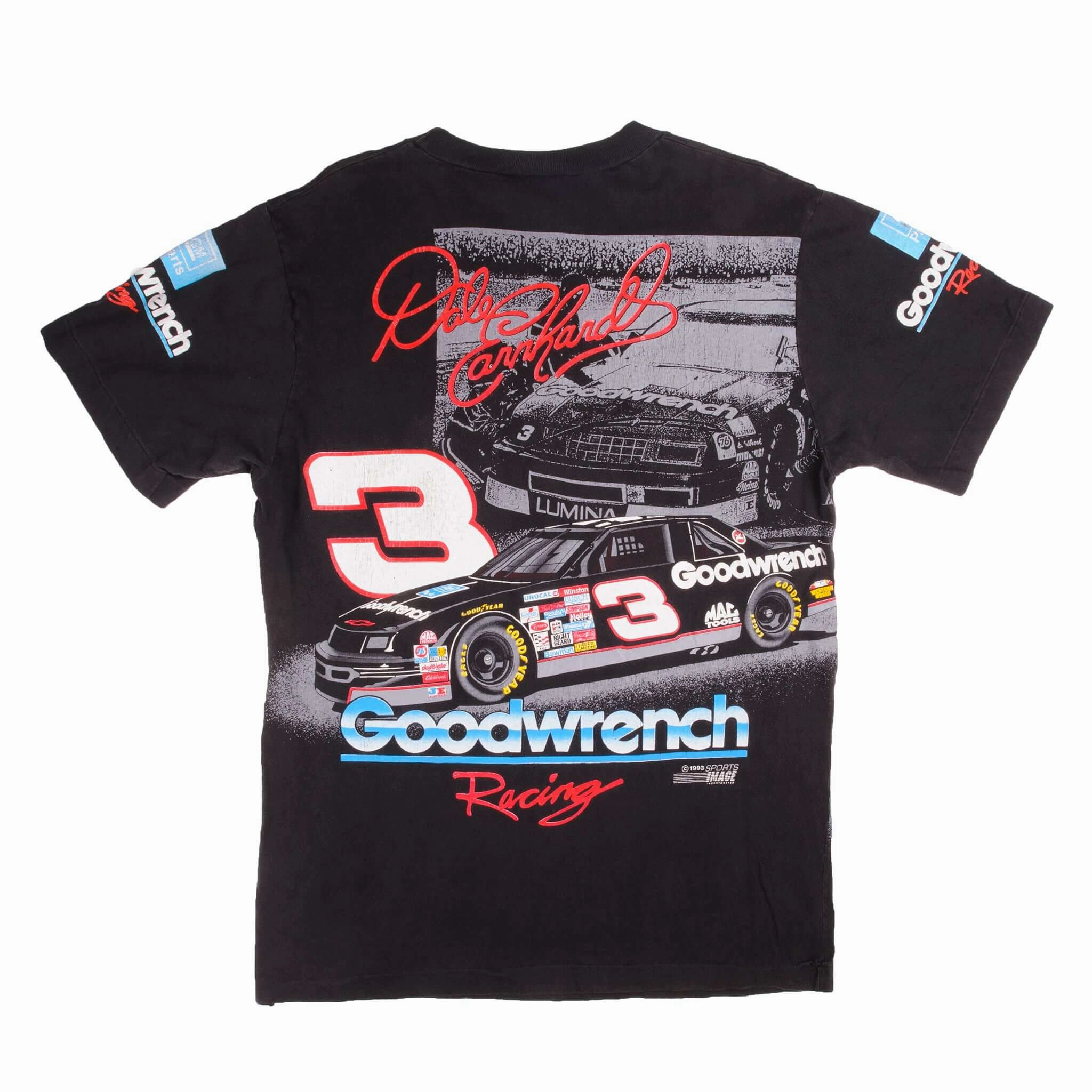 VINTAGE NASCAR ALL OVER PRINT DALE EARNHARDT #3 GOODWRENCH RACING 1993 TEE SHIRT SIZE LARGE MADE IN USA