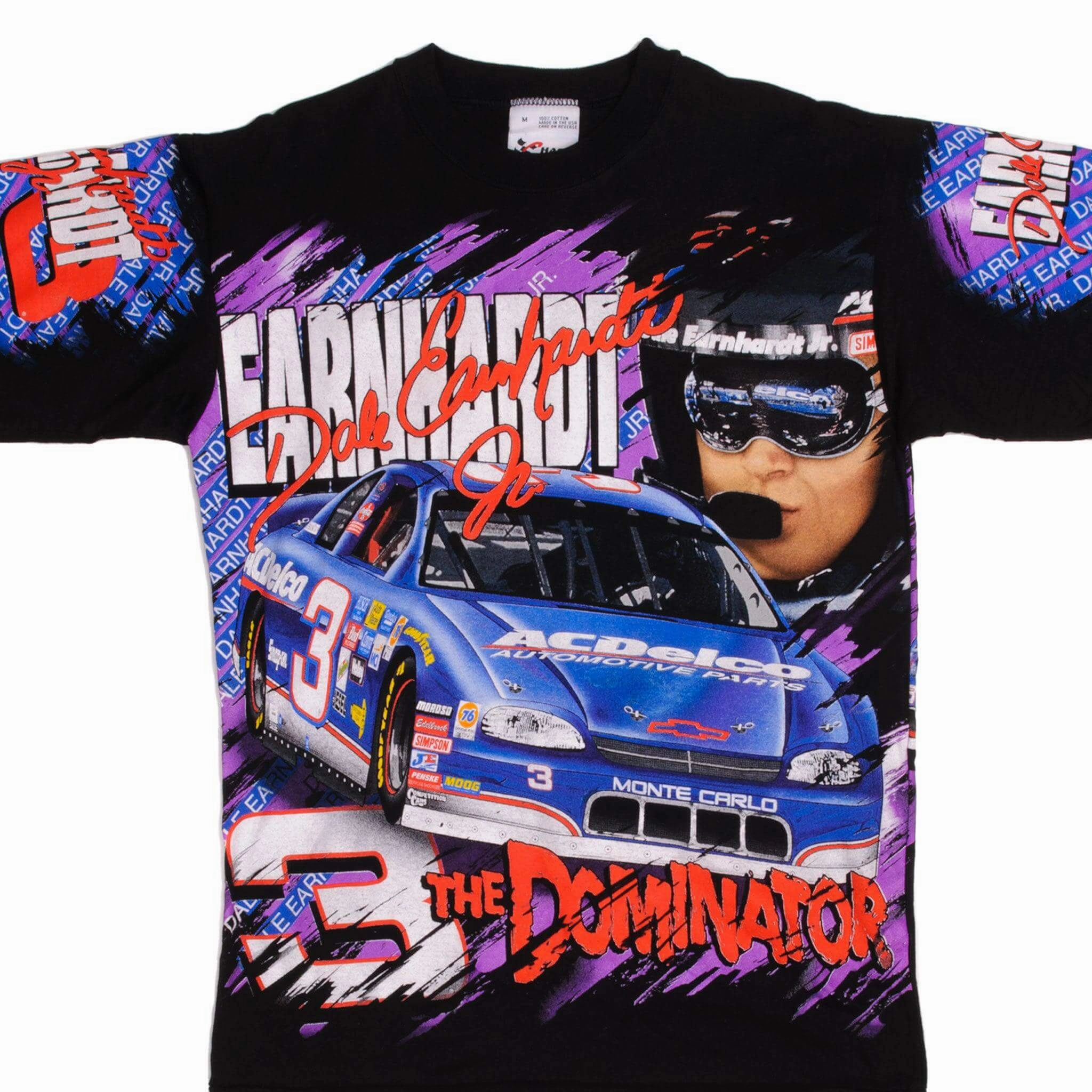 VINTAGE NASCAR ALL OVER PRINT DALE EARNHARDT JR 1990S TEE SHIRT MEDIUM MADE USA