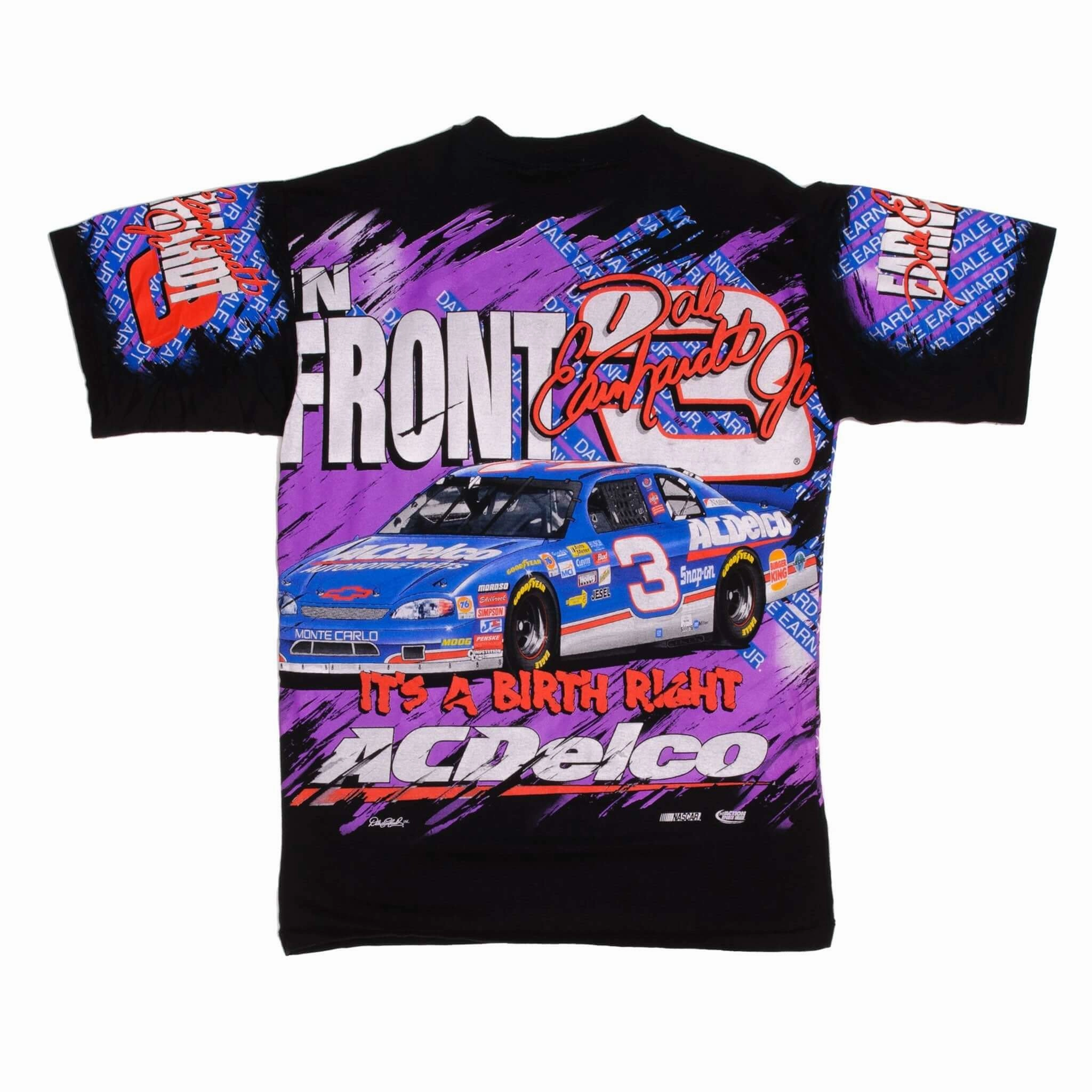 VINTAGE NASCAR ALL OVER PRINT DALE EARNHARDT JR 1990S TEE SHIRT MEDIUM MADE USA
