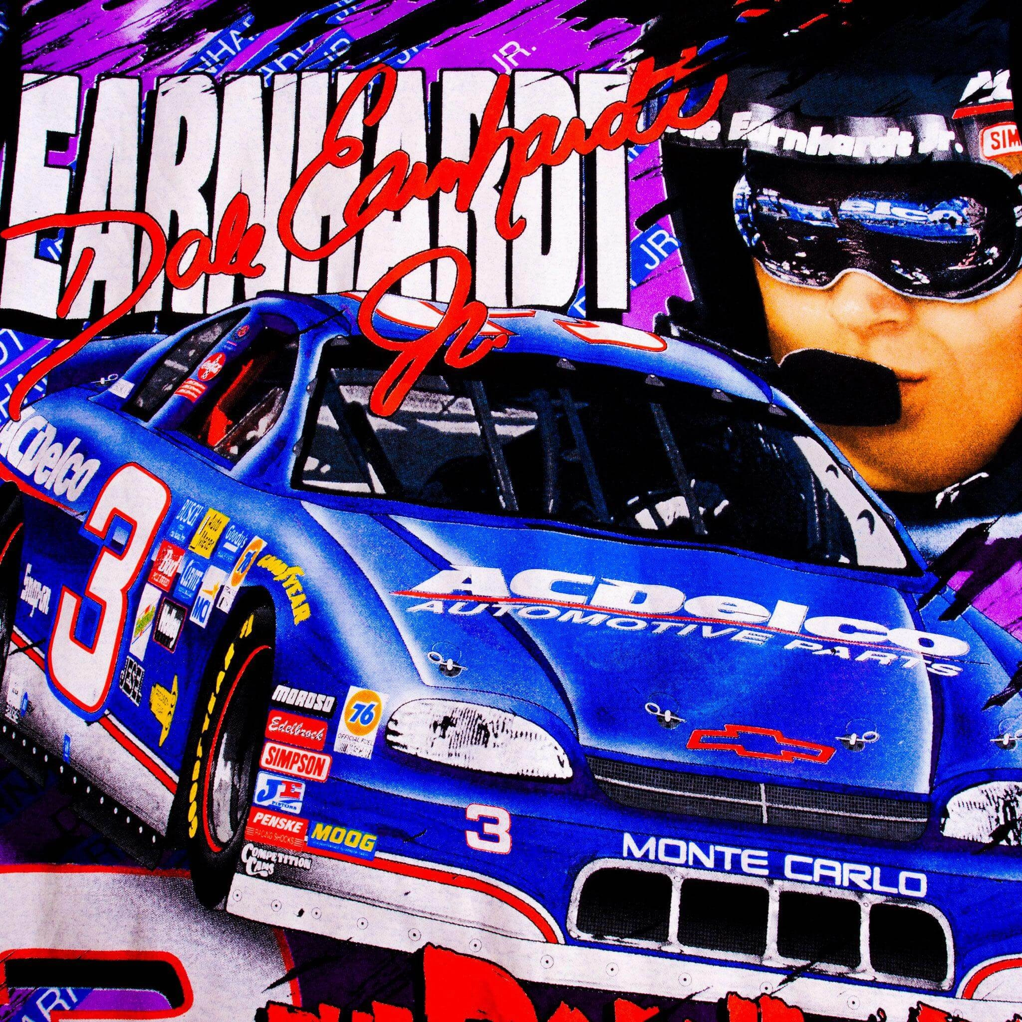 VINTAGE NASCAR ALL OVER PRINT DALE EARNHARDT JR 1990S TEE SHIRT MEDIUM MADE USA