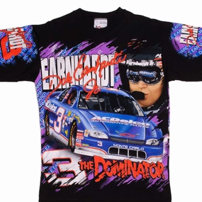 VINTAGE NASCAR ALL OVER PRINT DALE EARNHARDT JR 1990S TEE SHIRT MEDIUM MADE USA