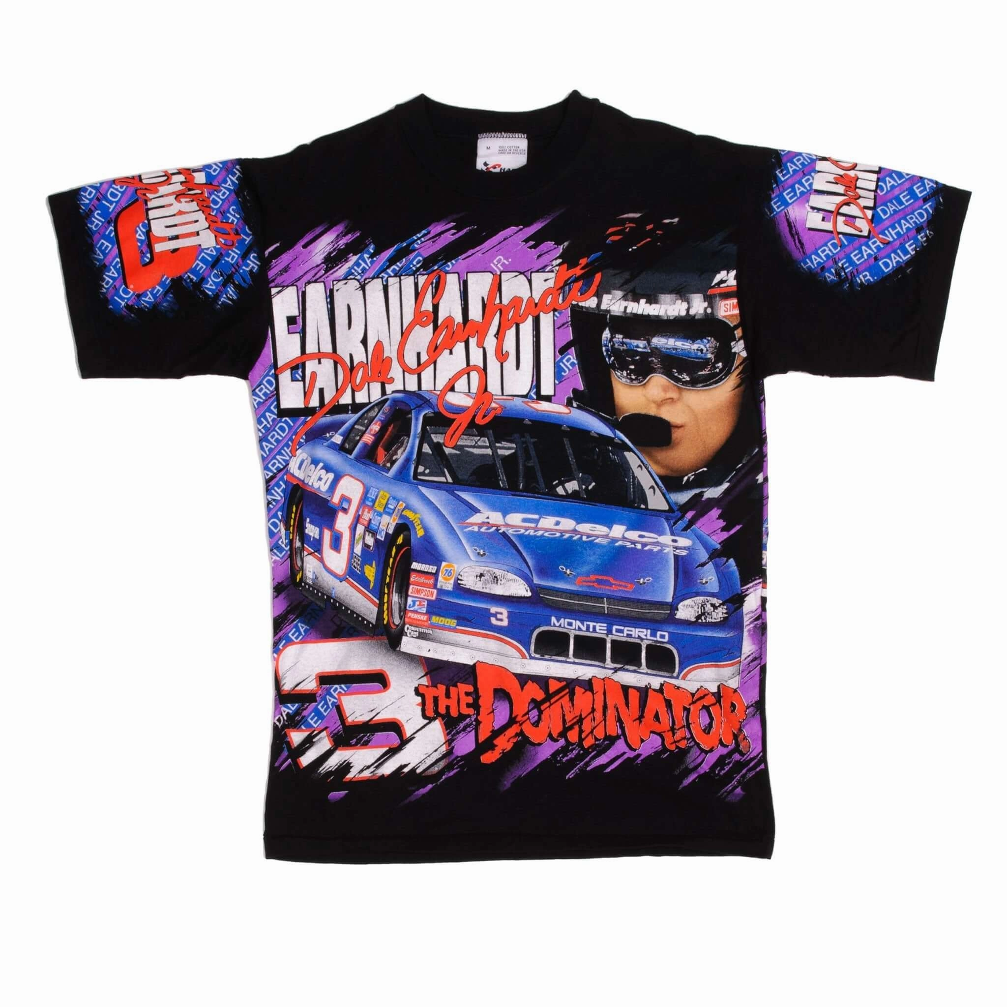 VINTAGE NASCAR ALL OVER PRINT DALE EARNHARDT JR 1990S TEE SHIRT MEDIUM MADE USA