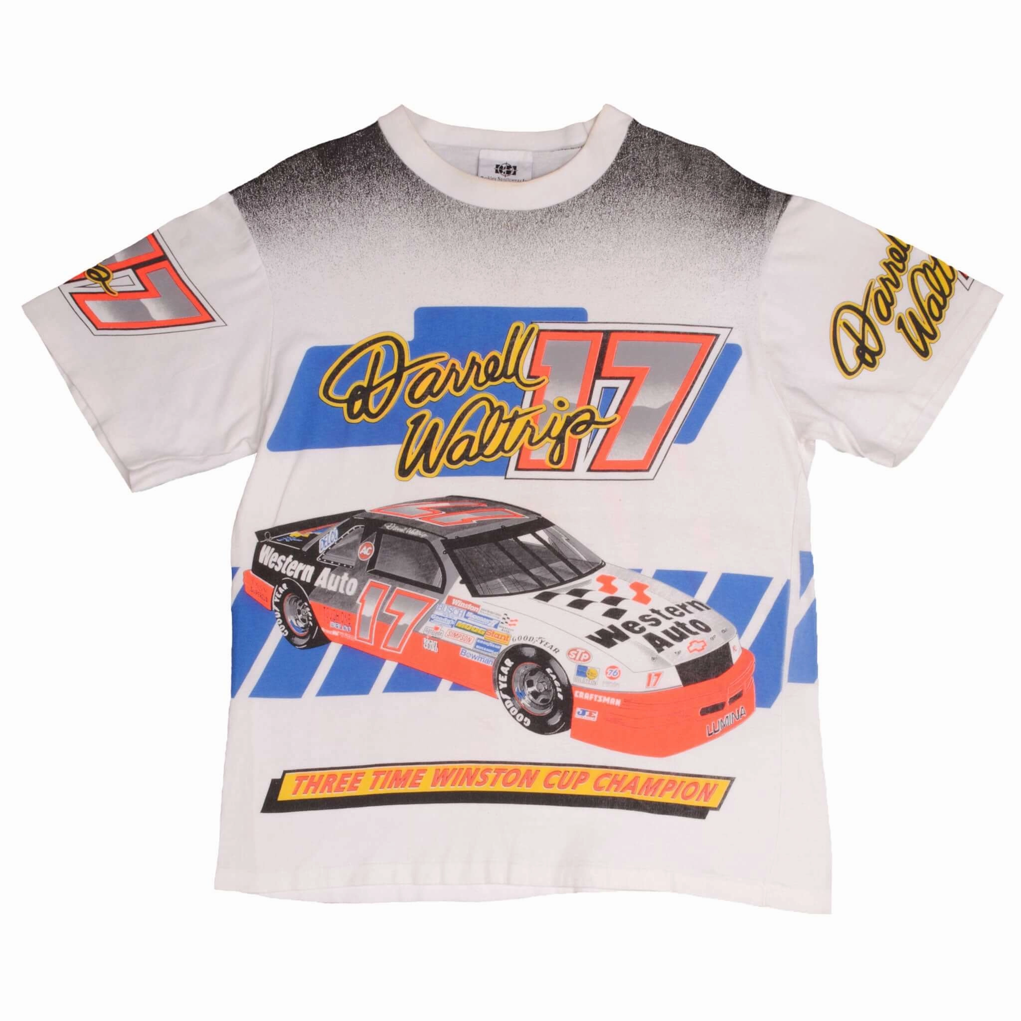 VINTAGE NASCAR ALL OVER PRINT DARRELL WALTRIP 1992 TEE SHIRT LARGE MADE USA